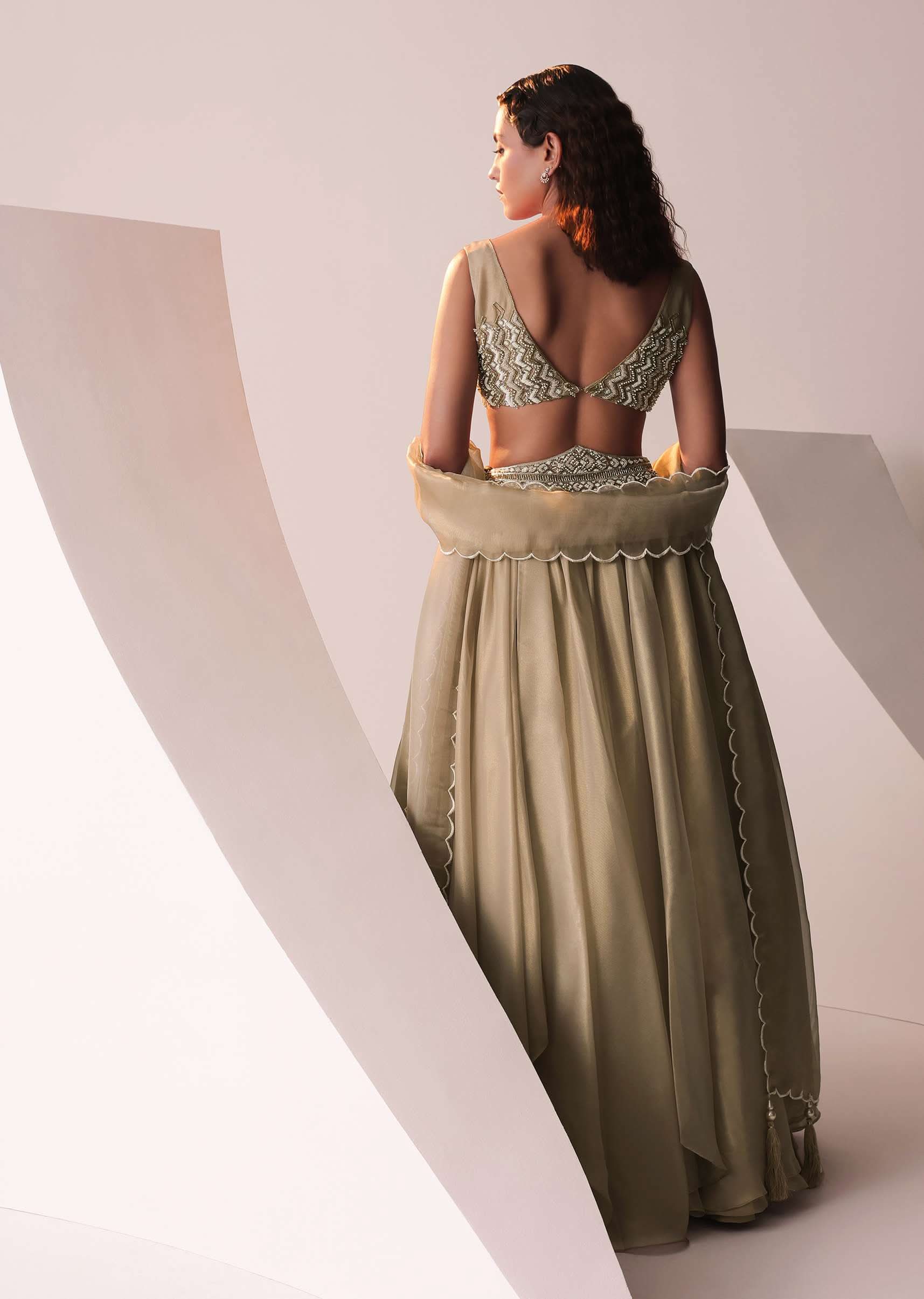 Glam Gold Embroidered Lehenga Set In Jute Organza - Image 2