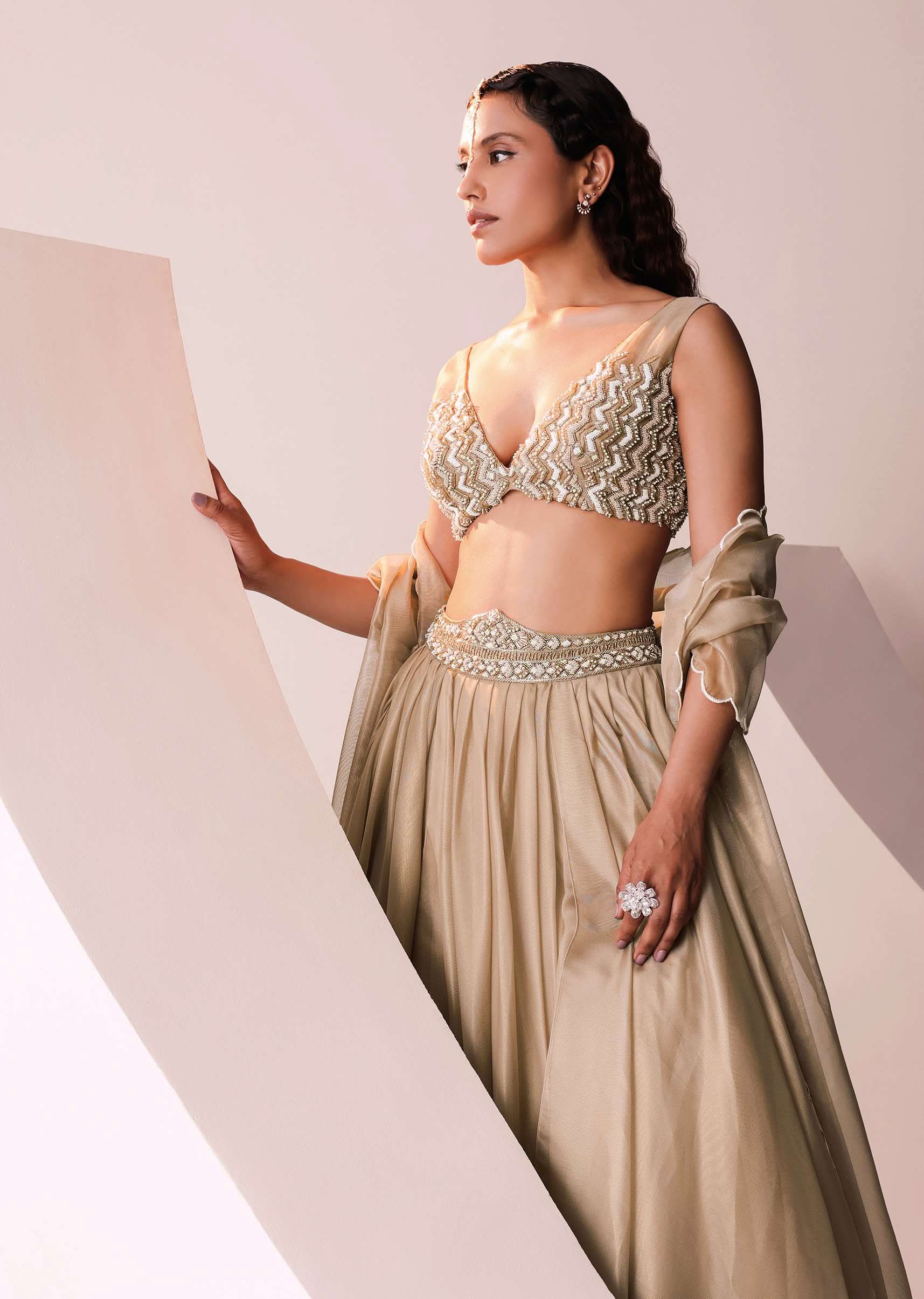 Glam Gold Embroidered Lehenga Set In Jute Organza - Image 3