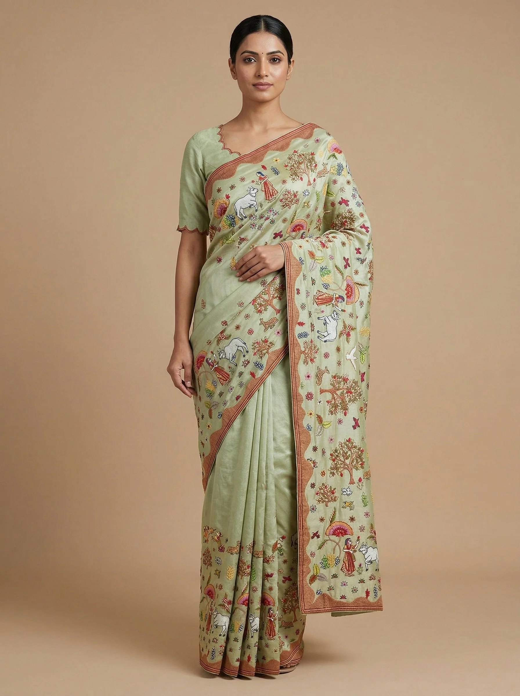 Glazed Silver Shaded Embroidered Saree