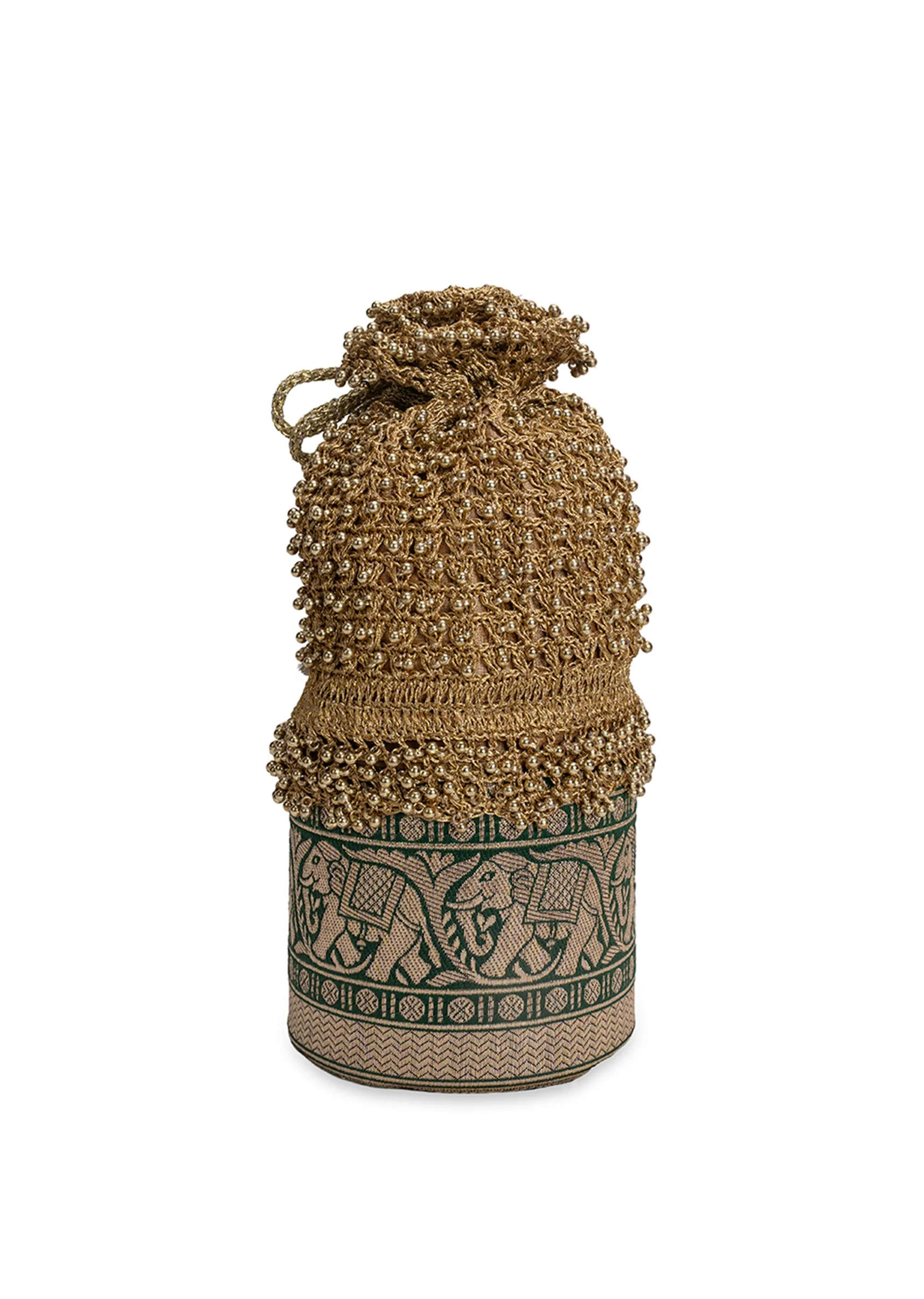Gold And Green Lace Potli Bag - Image 2