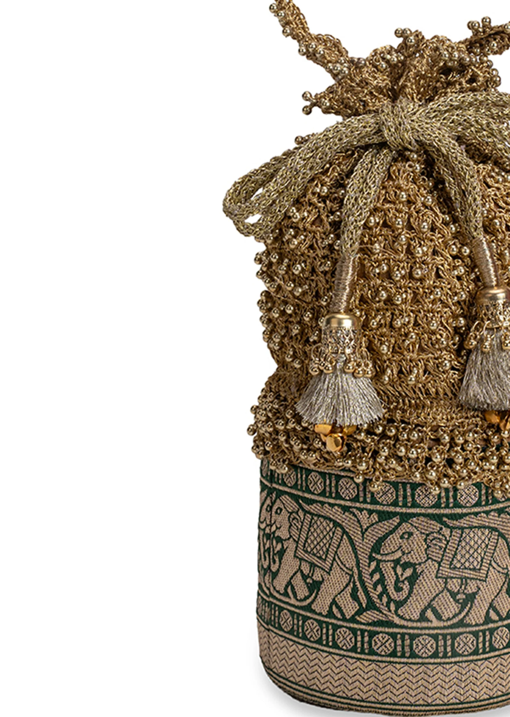 Gold And Green Lace Potli Bag - Image 3