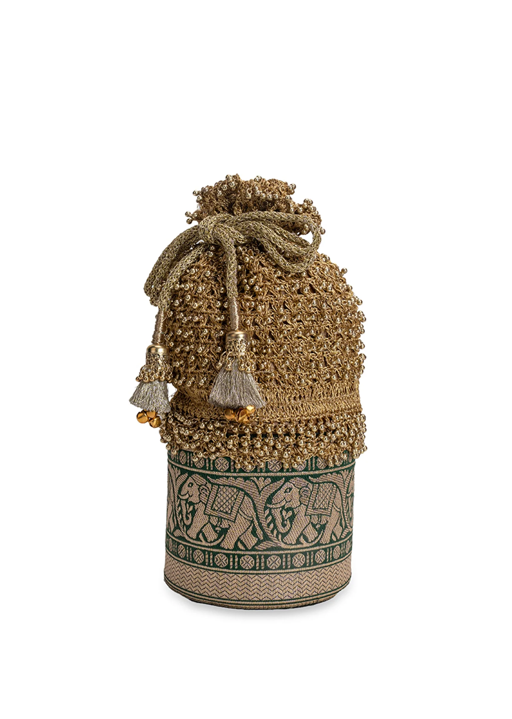 Gold And Green Lace Potli Bag - Image 5