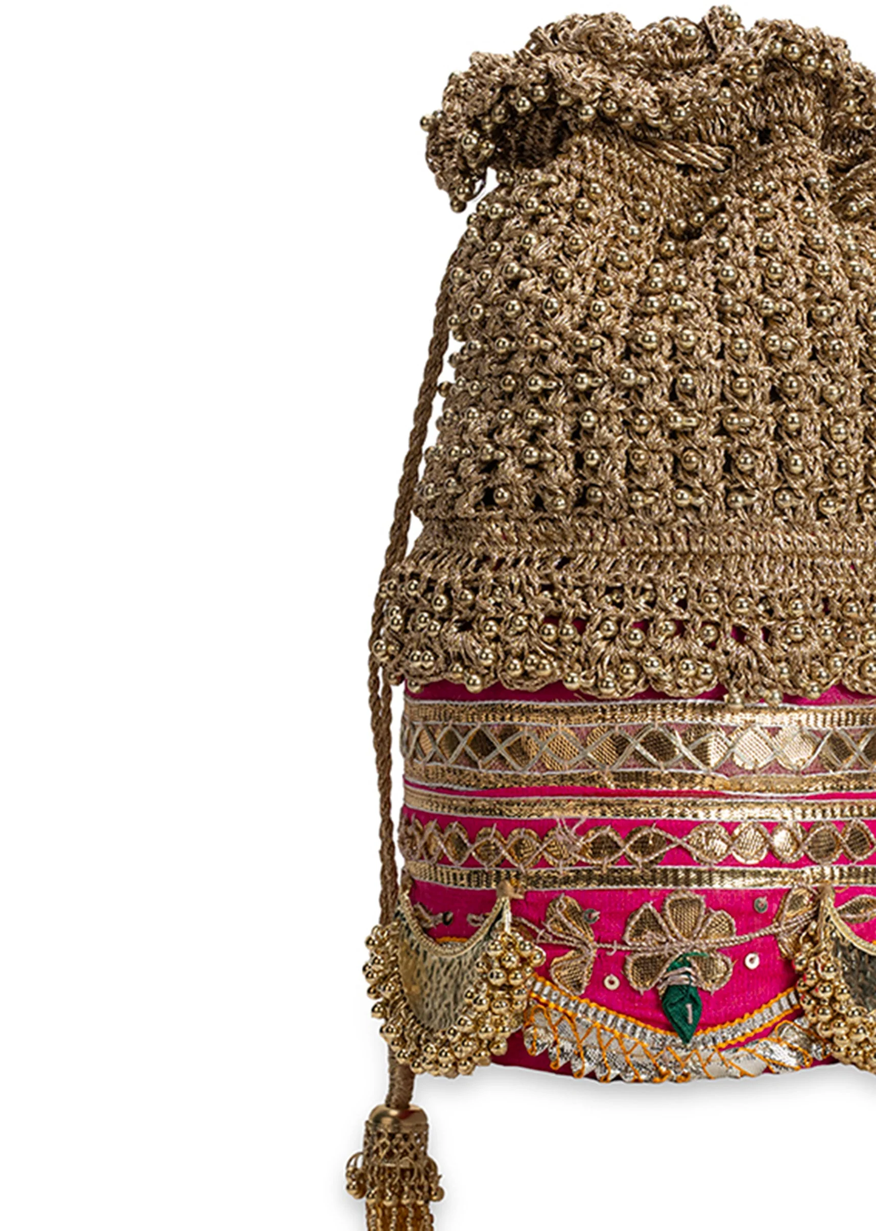 Gold And Pink Lace Potli Bag - Image 2