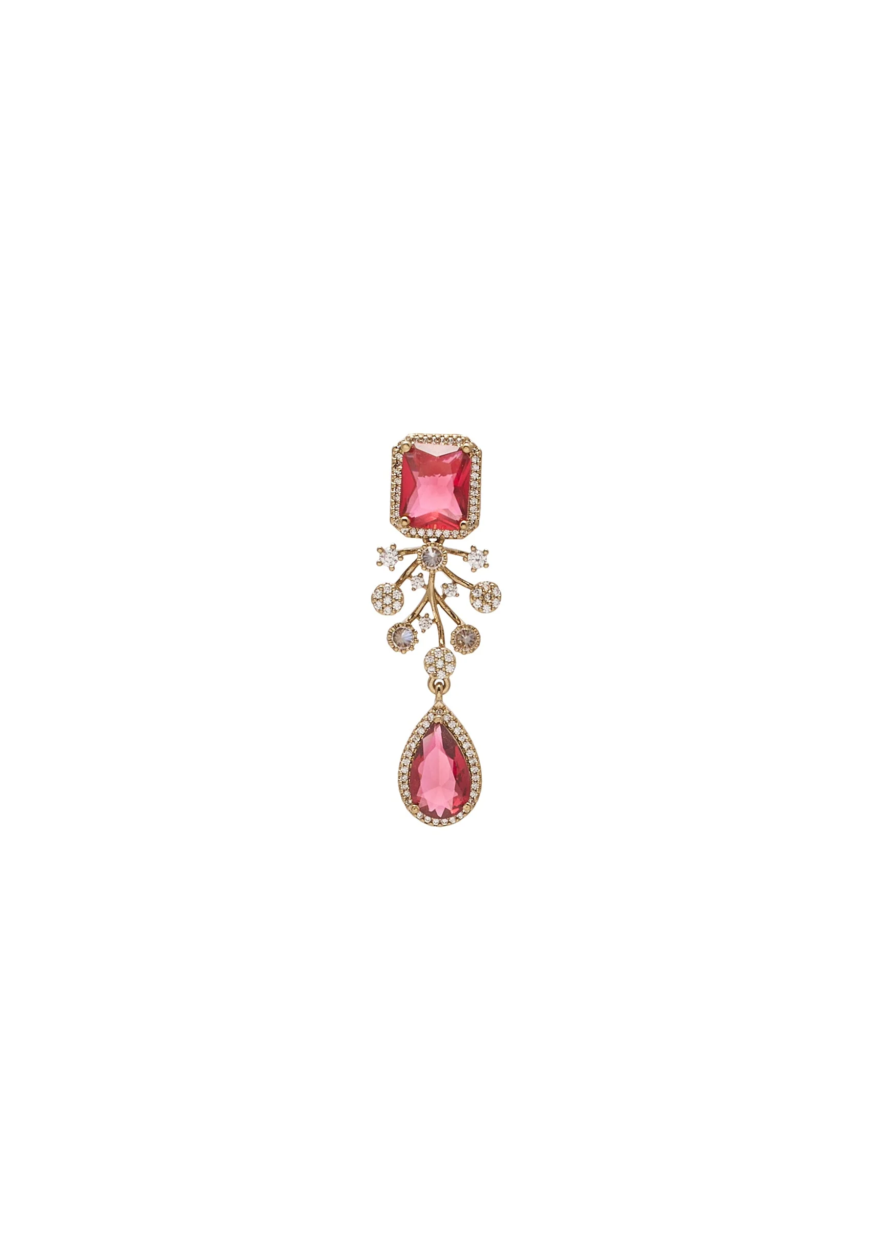Gold And Red Stone Embellished Geometric Pendant Necklace Set - Image 5