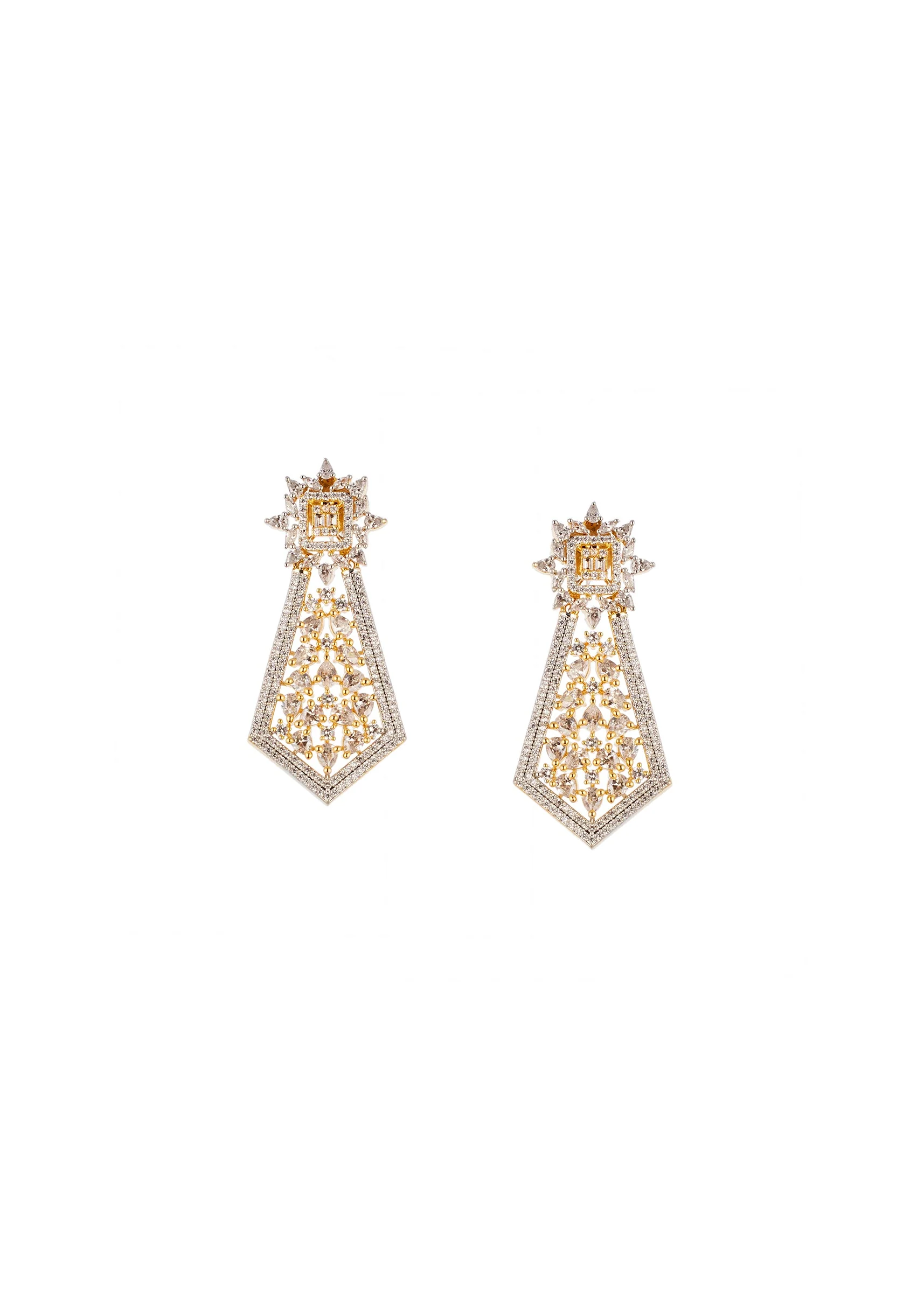Gold and Silver Anti Tarnish Rhodium Plated Long Pendant Necklace Set In Brass with CZ Diamonds - Image 3