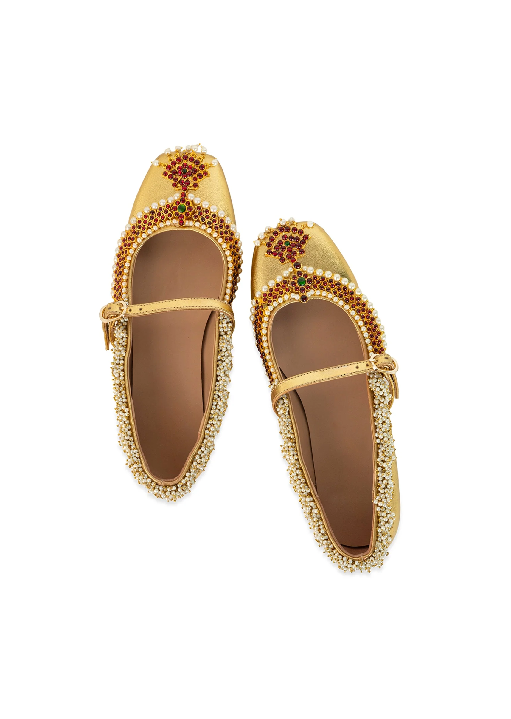Gold Antique Bead and Crystal Embellished Juttis - Image 2