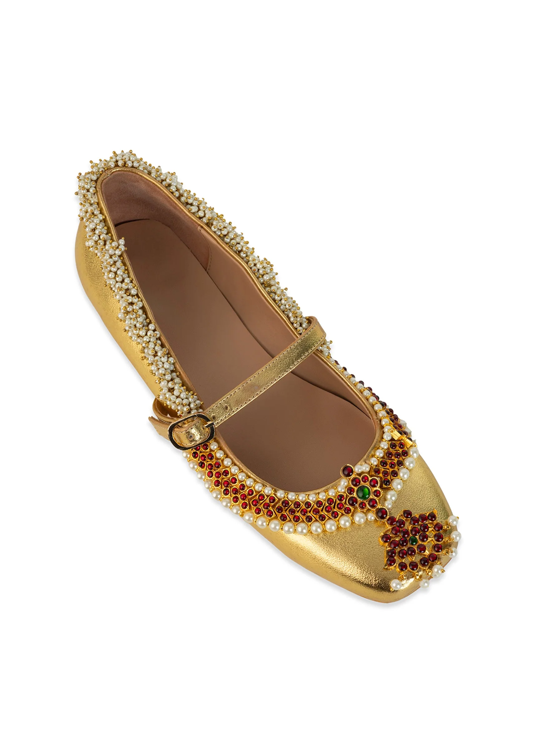 Gold Antique Bead and Crystal Embellished Juttis - Image 5
