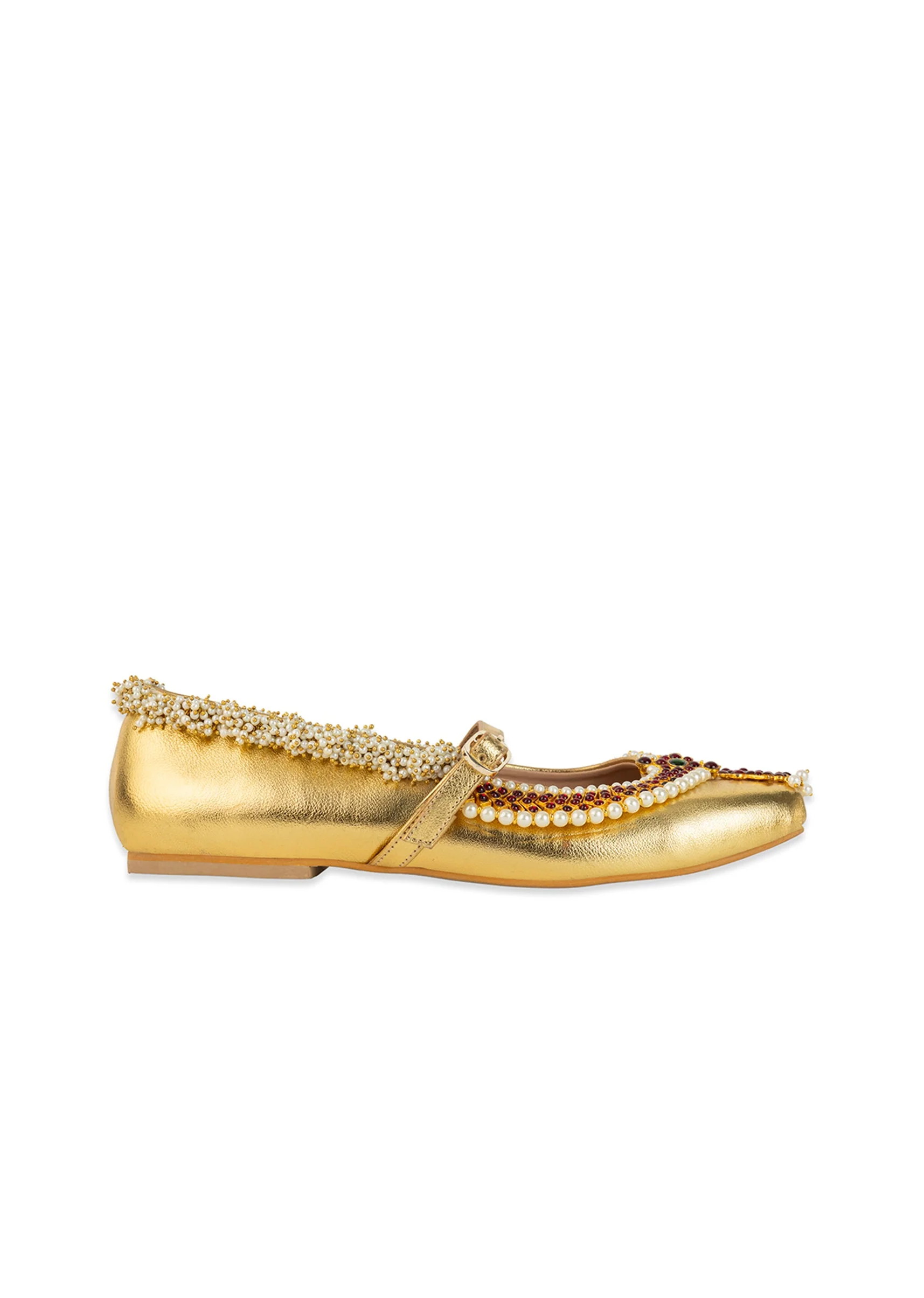 Gold Antique Bead and Crystal Embellished Juttis - Image 6