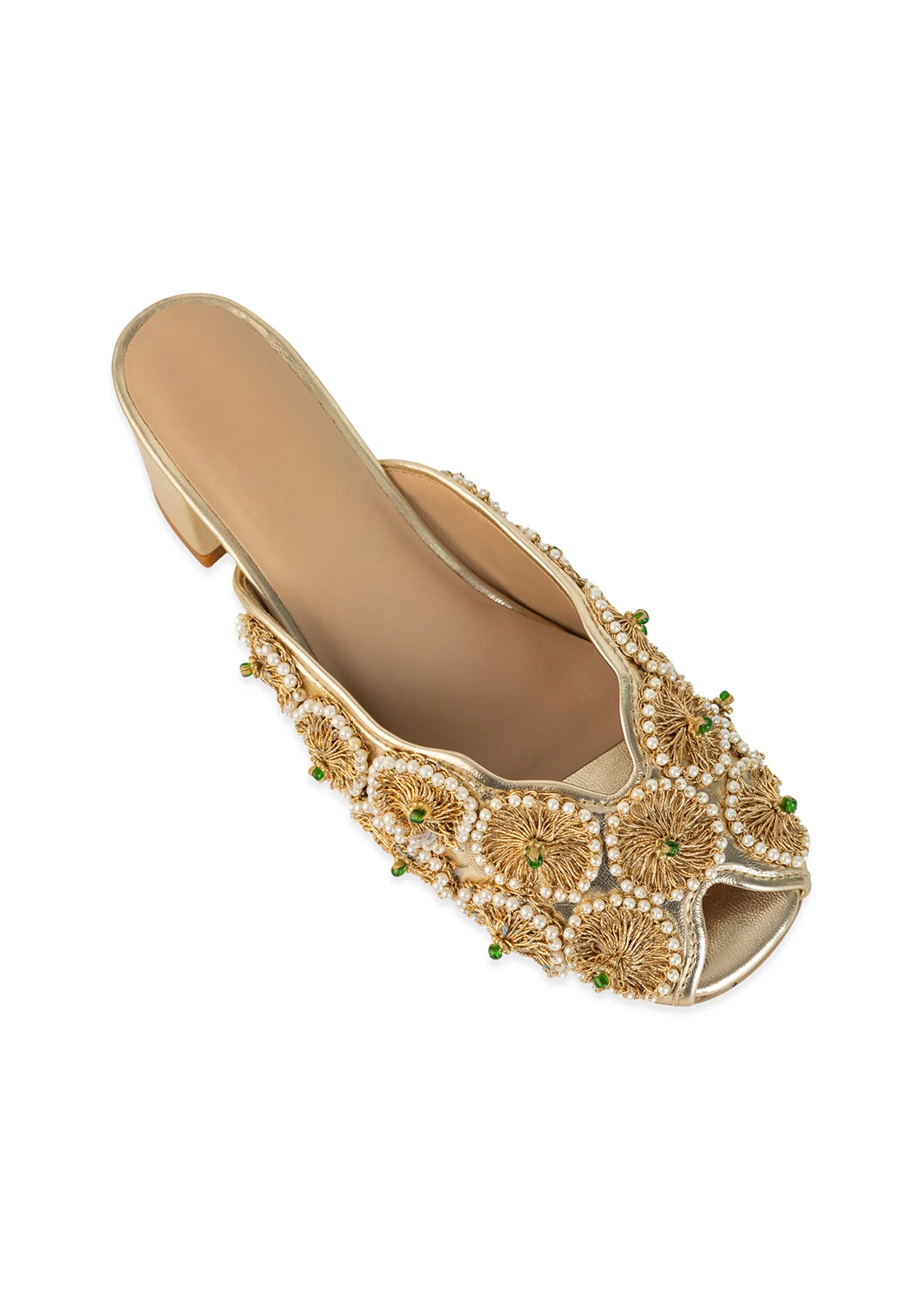 Gold Bead Embellished Faux Leather Mules - Image 5
