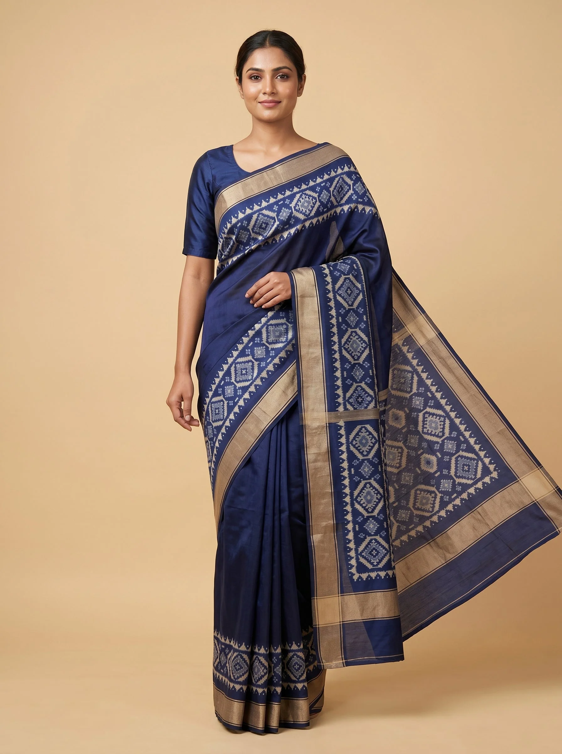 Gold Blue Handloom Saree with Dual Tone Finish