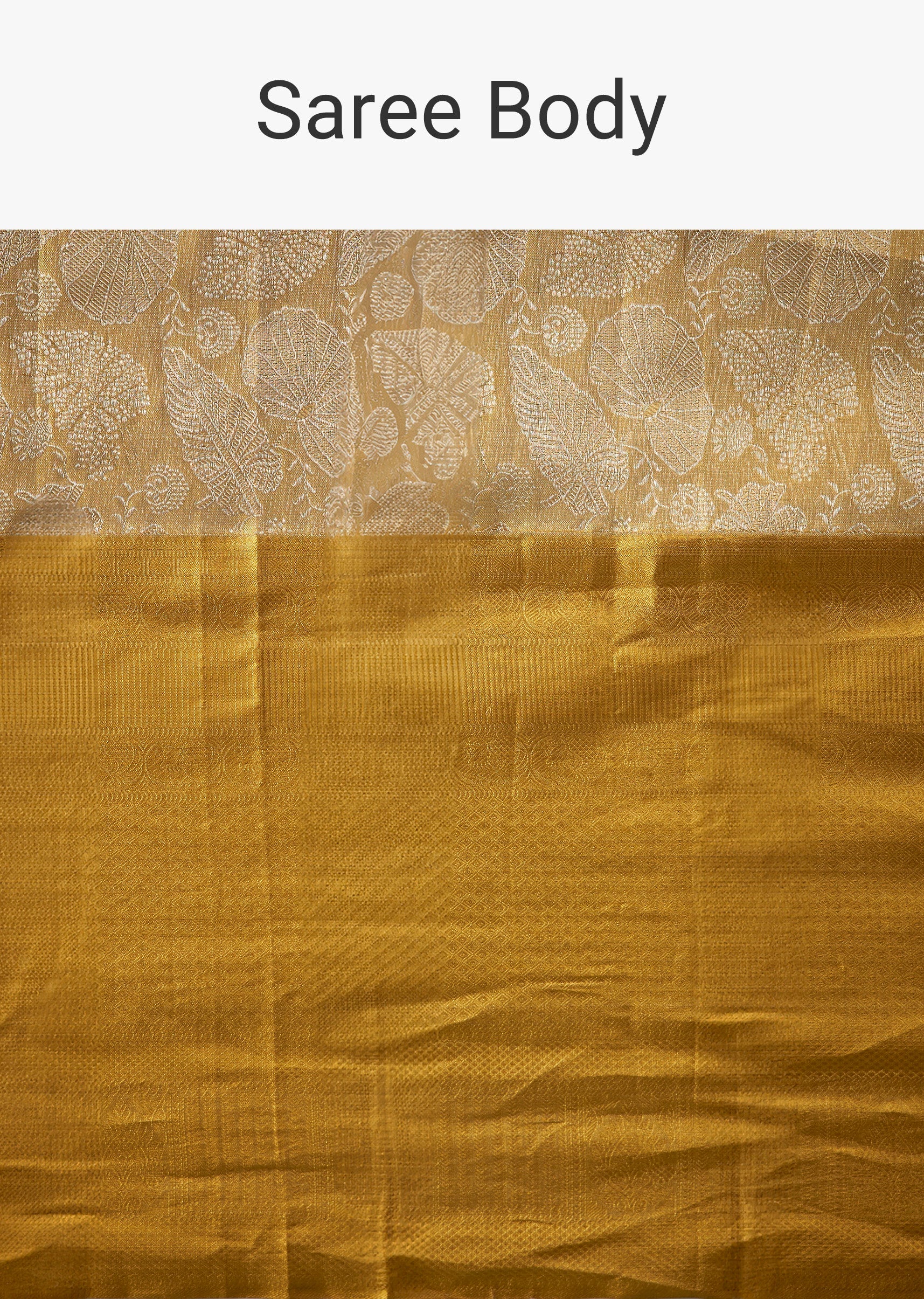 Gold Bridal Kanjivaram Floral Motif Saree with Unstitched Blouse - Image 9