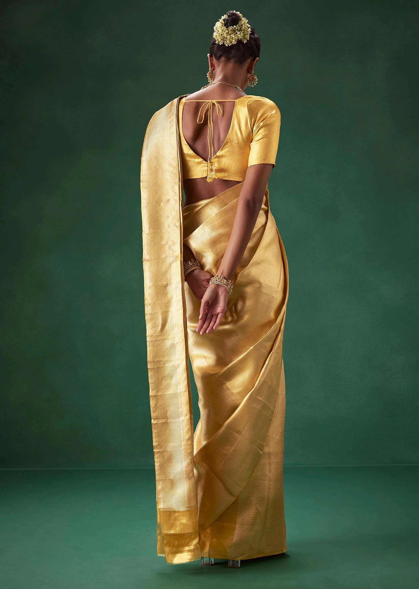 Gold Bridal Kanjivaram Zari Weave Saree with Unstitched Blouse - Image 2