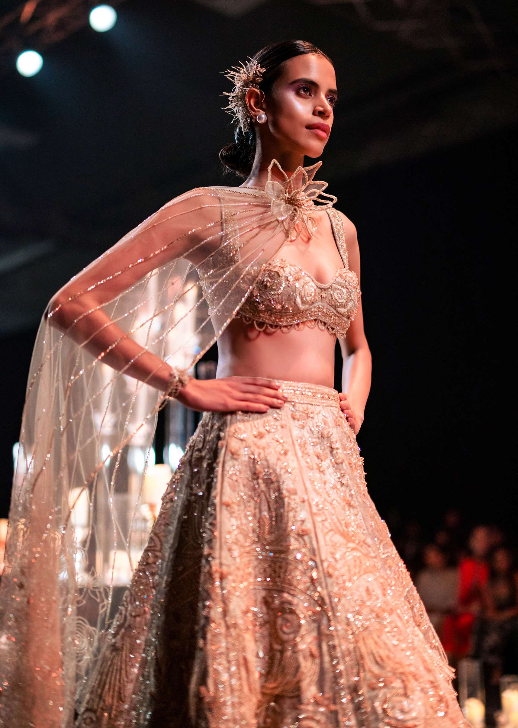 Gold Bridal Lehenga Set With Floral Motifs And Sequin Embroidery - Image 2