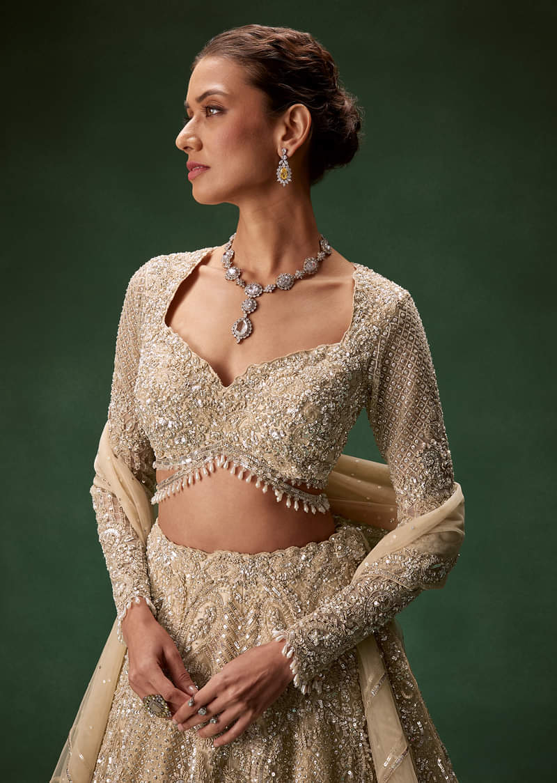 Gold Bridal Lehenga With Heavy Zari And Sequin Detailing - Image 3
