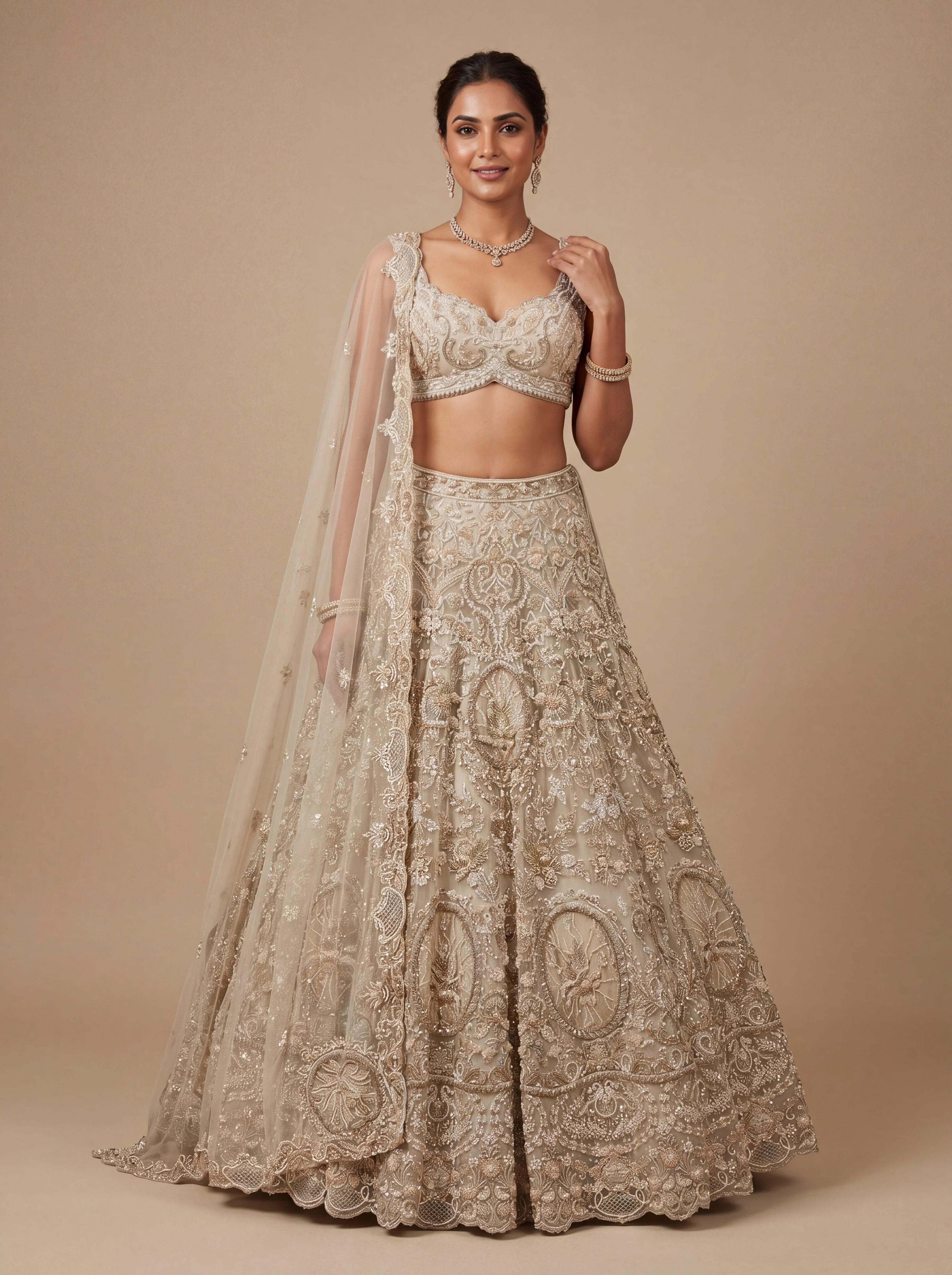 Gold Contemporary Bridal Lehenga With AllOver Sequin Work  Flared Skirt