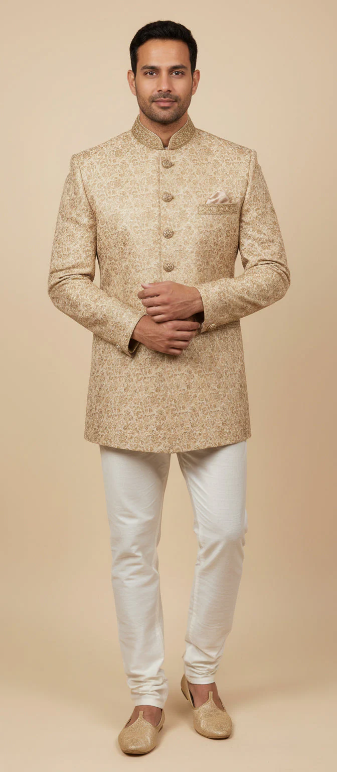 Gold Designer Jodhpuri Suit - Image 2
