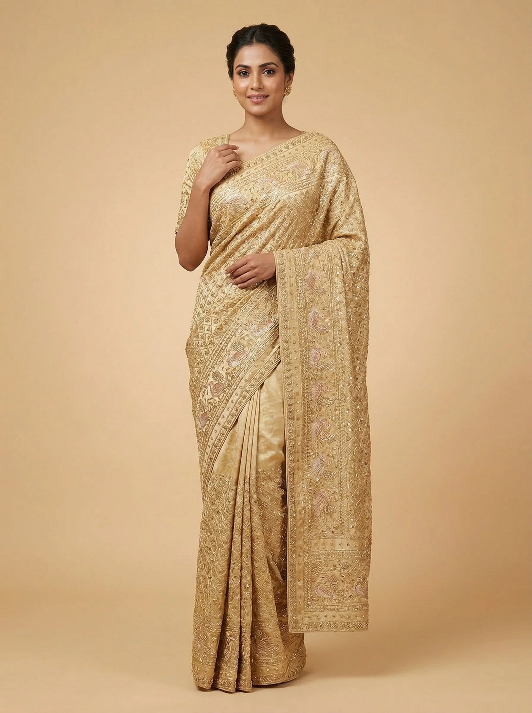 Gold Elevated-Tone Embroidered Saree