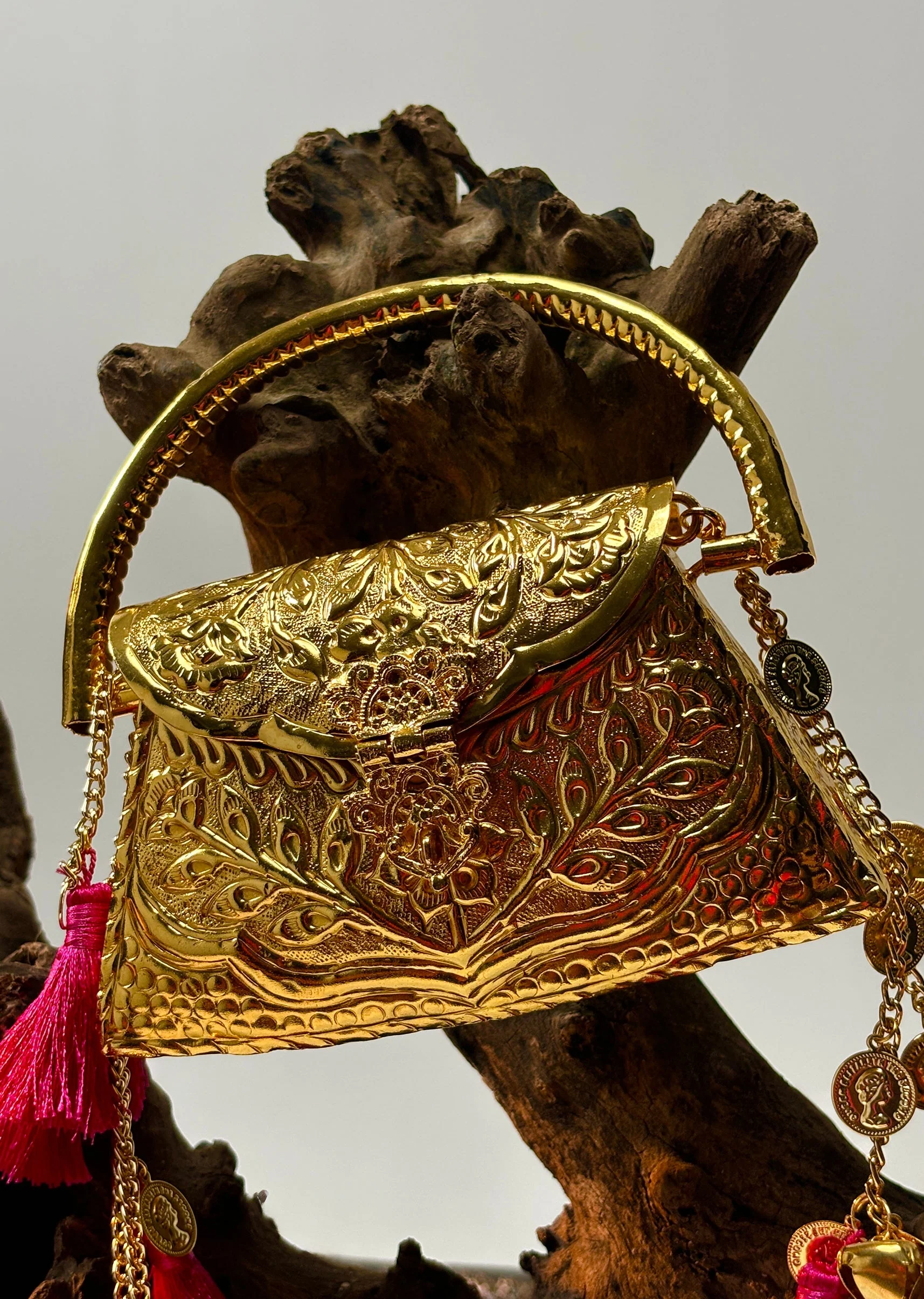 Gold Embossed Handle Potli Handbag - Image 2