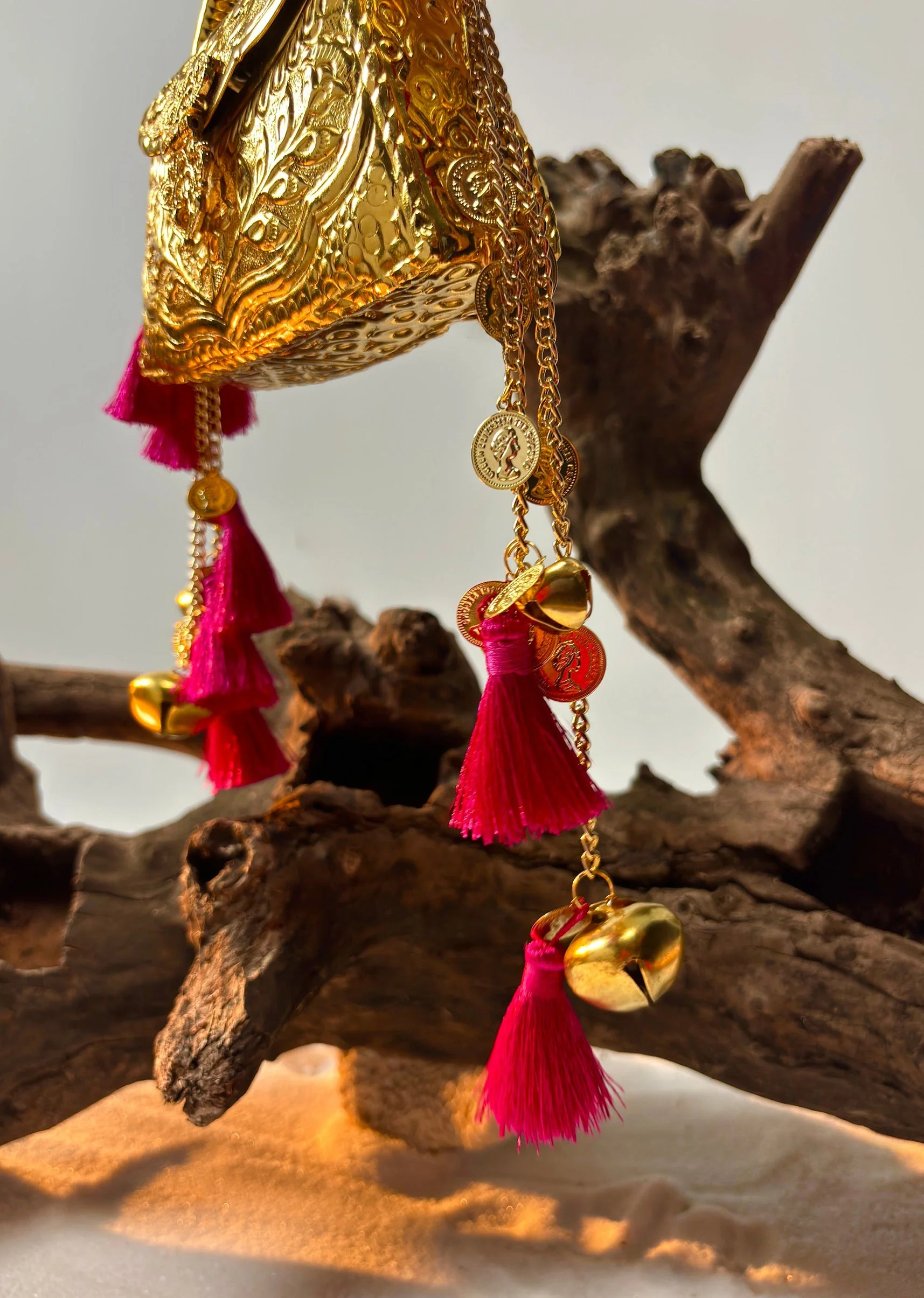 Gold Embossed Handle Potli Handbag - Image 3