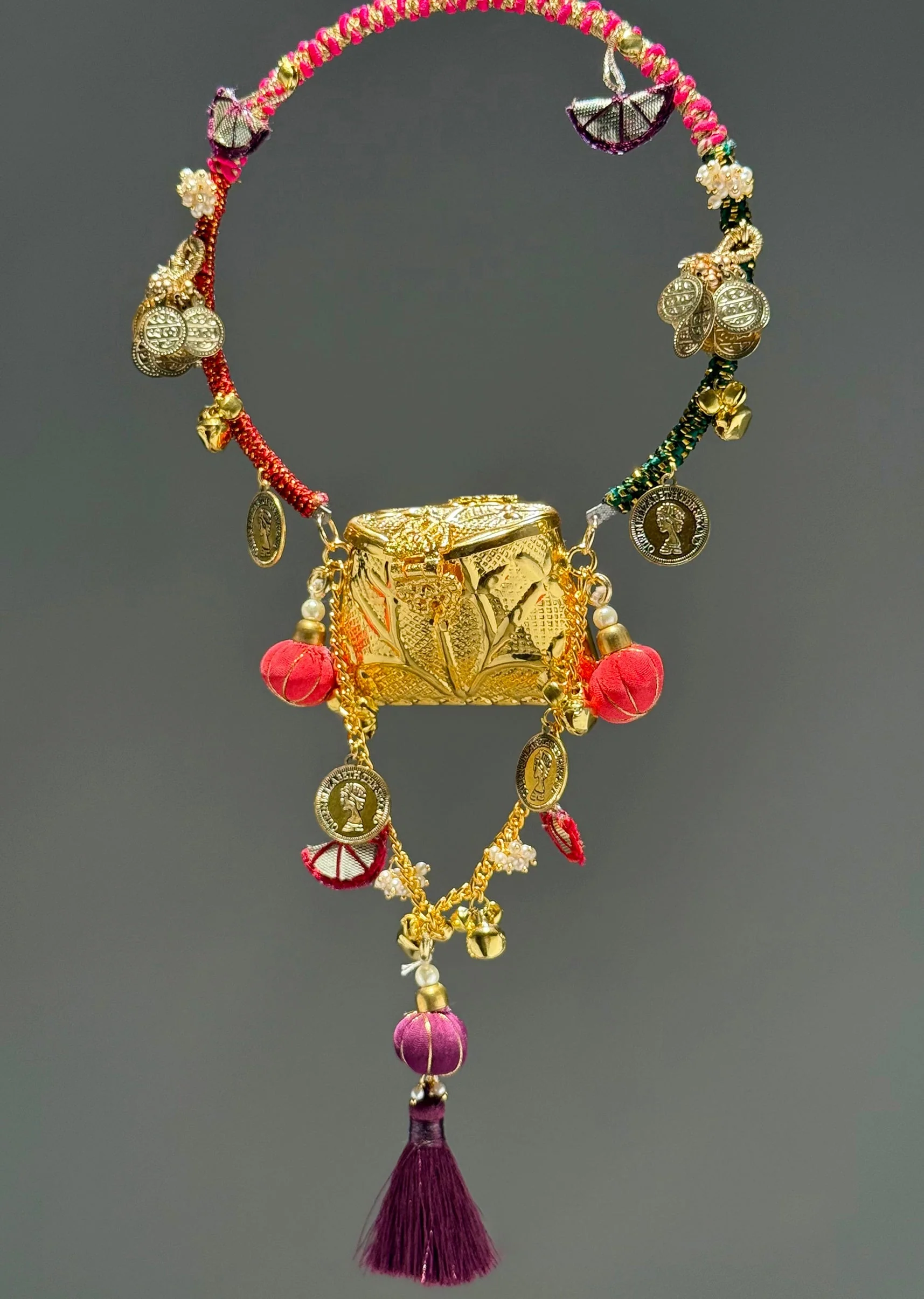 Gold Embossed Multicolour Potli Bag - Image 2