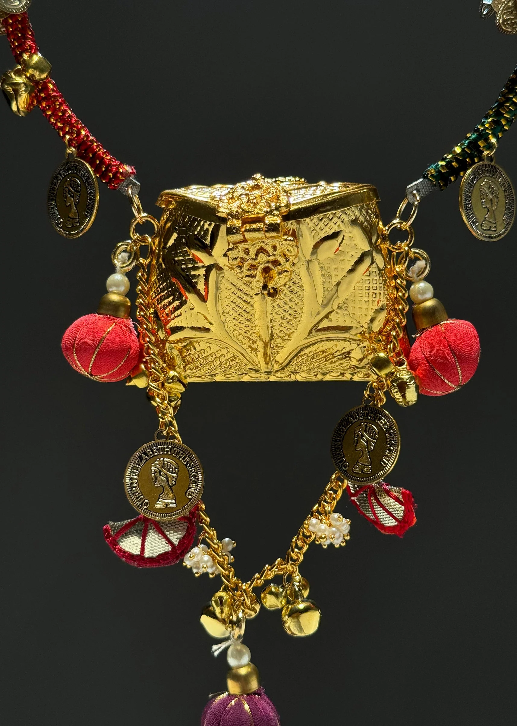 Gold Embossed Multicolour Potli Bag - Image 4