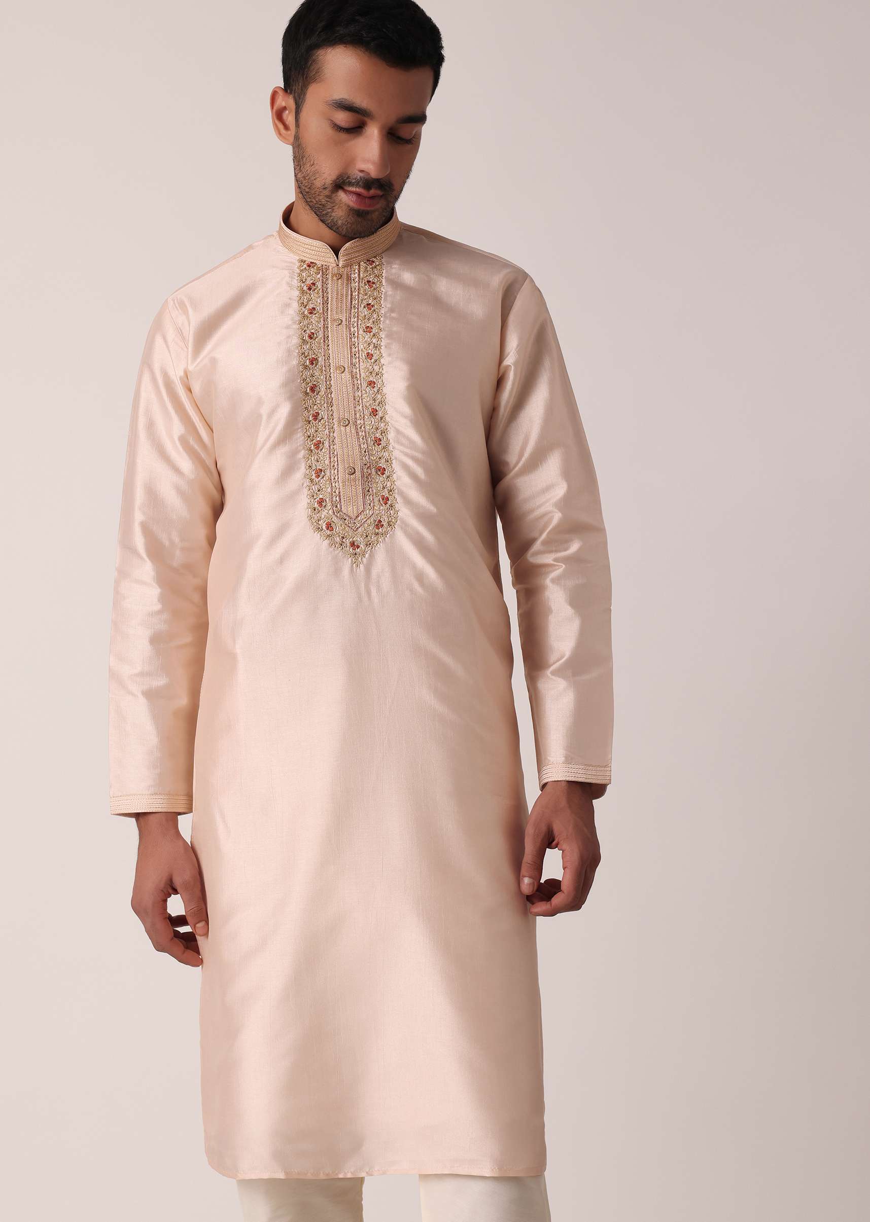 Gold Embroidered Kurta Set For Men - Image 3