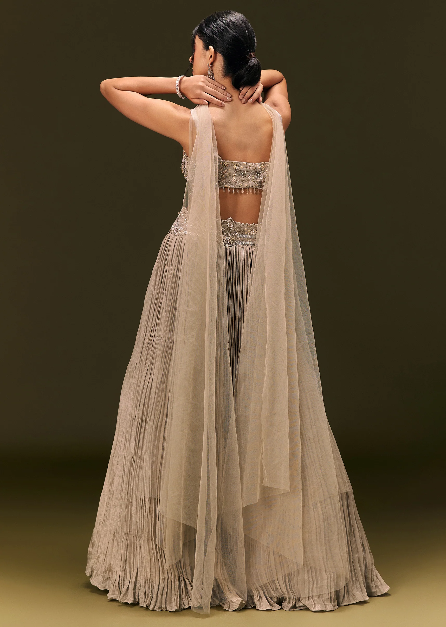 Gold Embroidered Sweetheart Neck Blouse With Lehenga And Choker Dupatta - Image 5