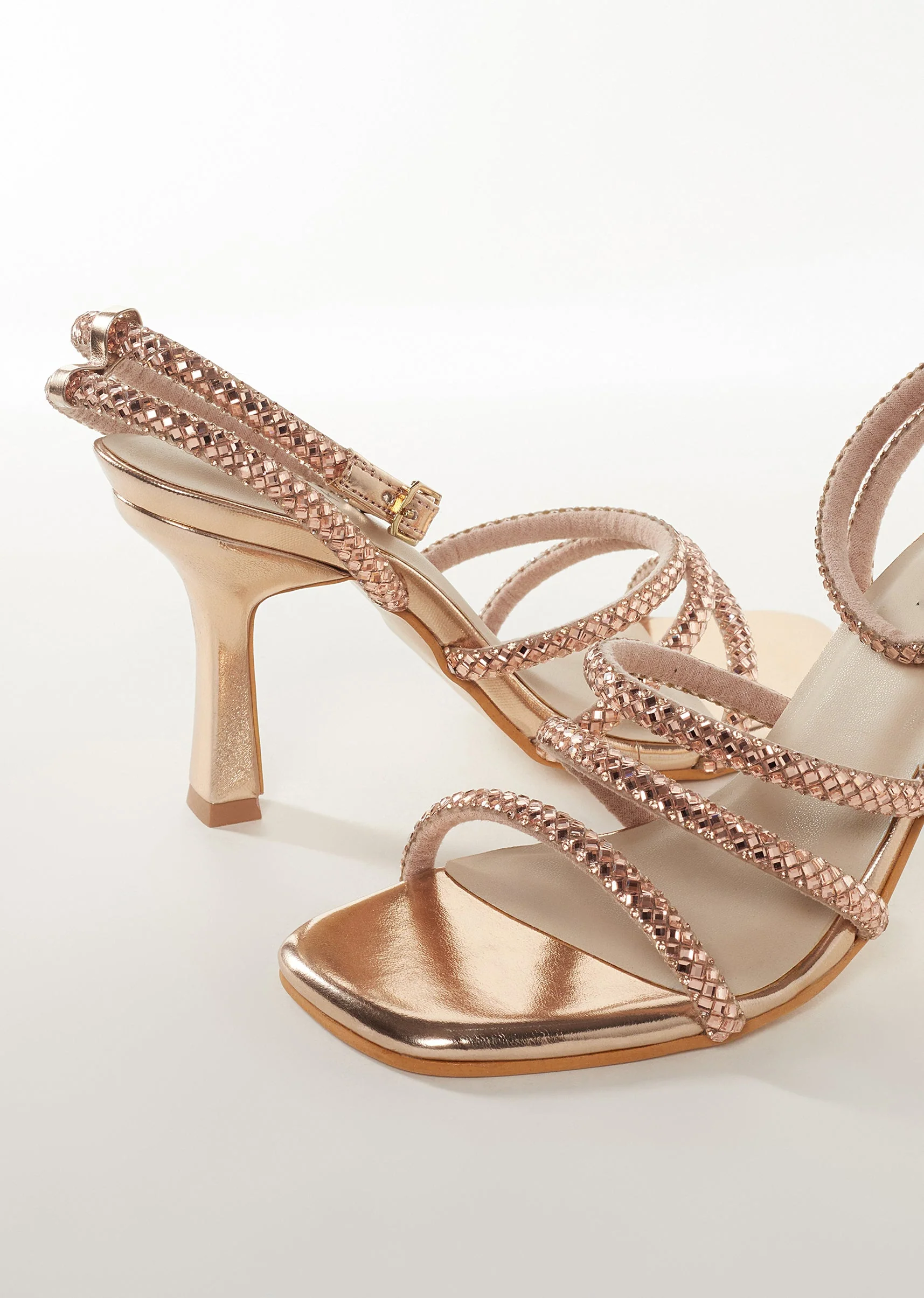 Gold Faux Leather Womens Footwear With Embellished Detail Work - Image 2