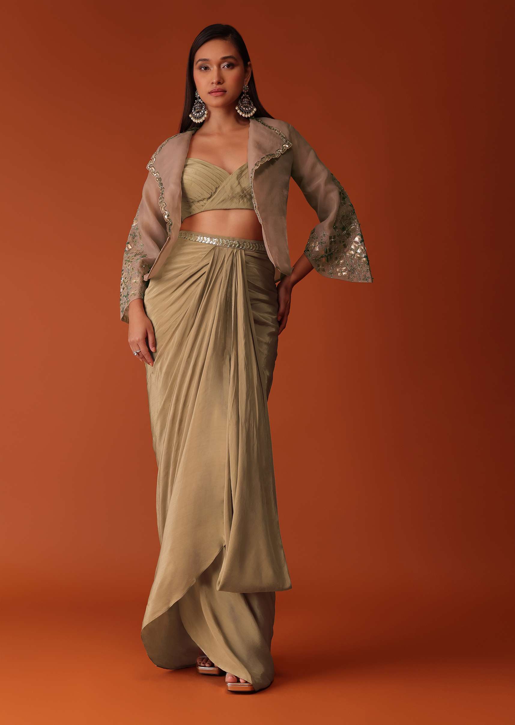 Gold Festive Dhoti Suit Set In Crepe With Foil Embroidery - Image 8