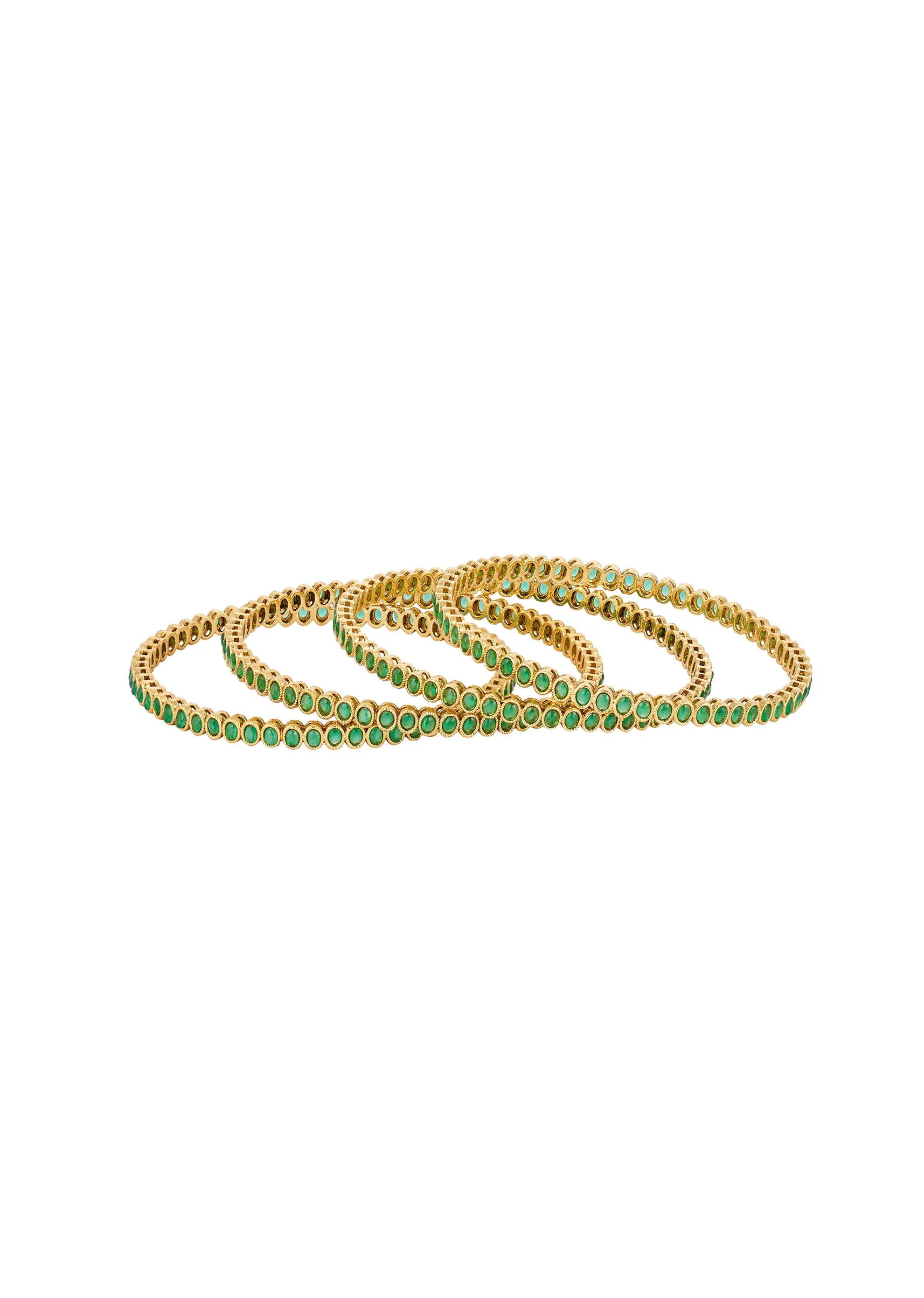 Gold Finish Bangle With Traditional Temple Motifs And Green Simulated Stones - Image 2