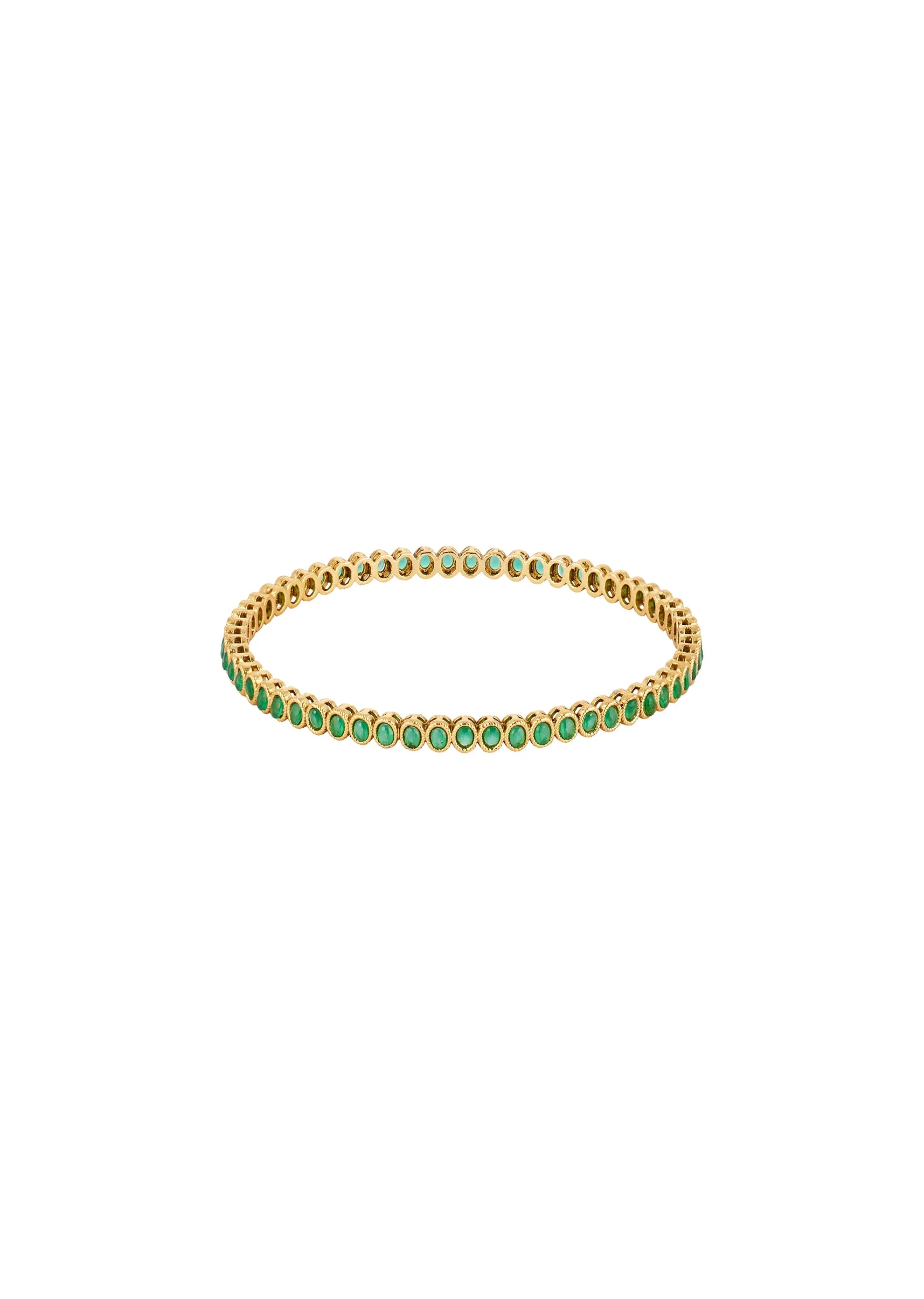 Gold Finish Bangle With Traditional Temple Motifs And Green Simulated Stones - Image 3