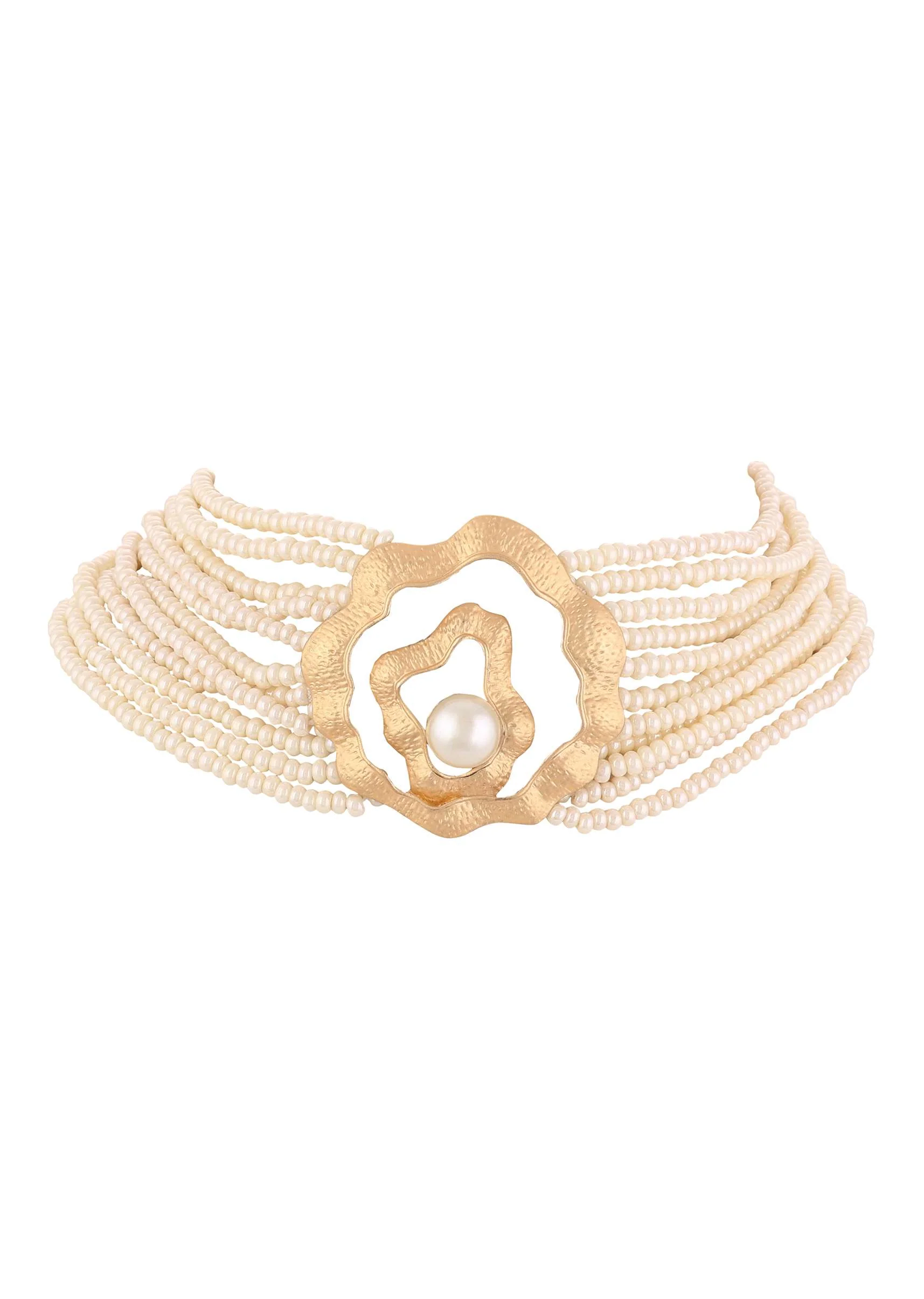 Gold finish Choker with Pearls - Image 3