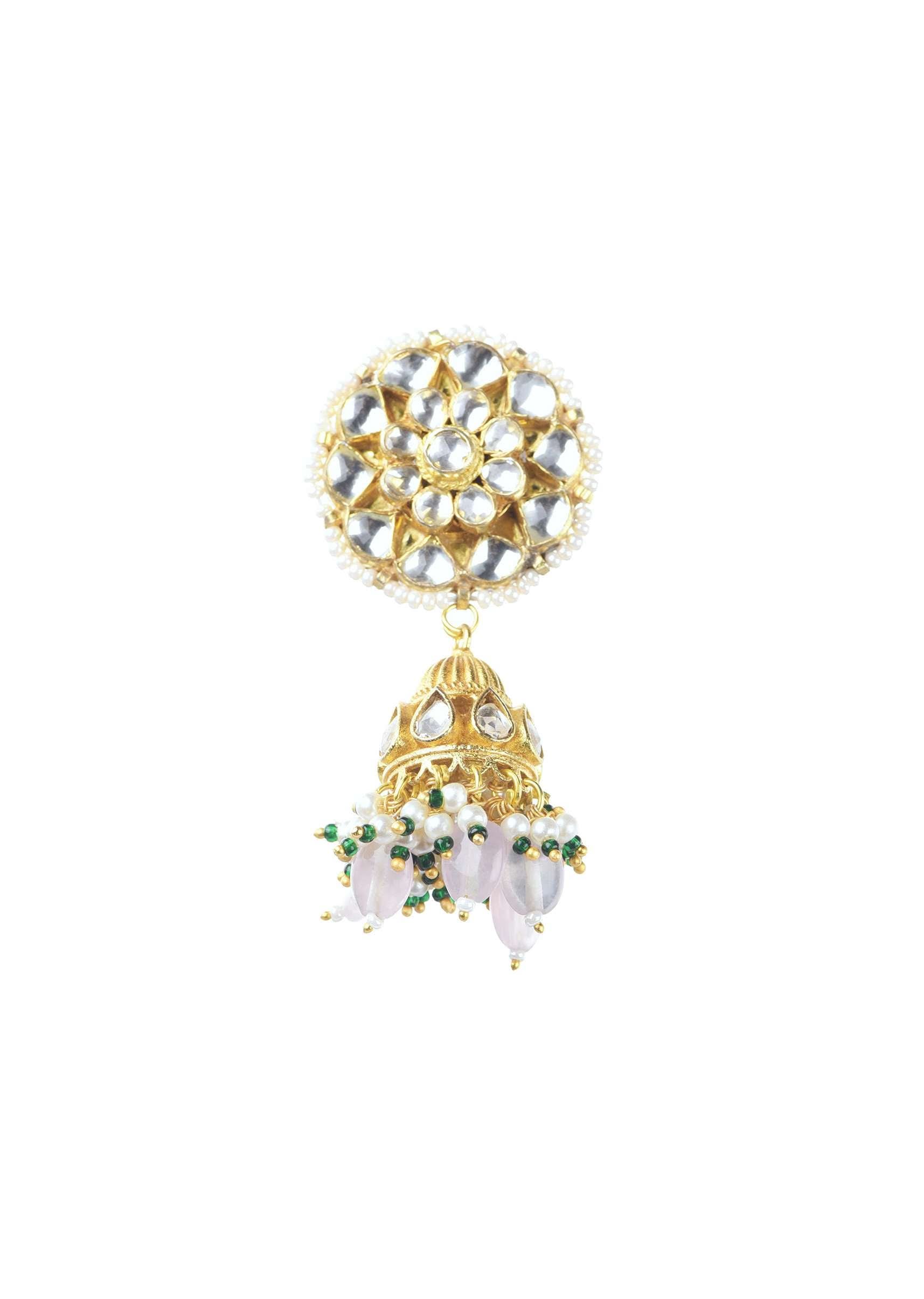 Gold Finish Choker With Pearls And Green Beads - Image 16