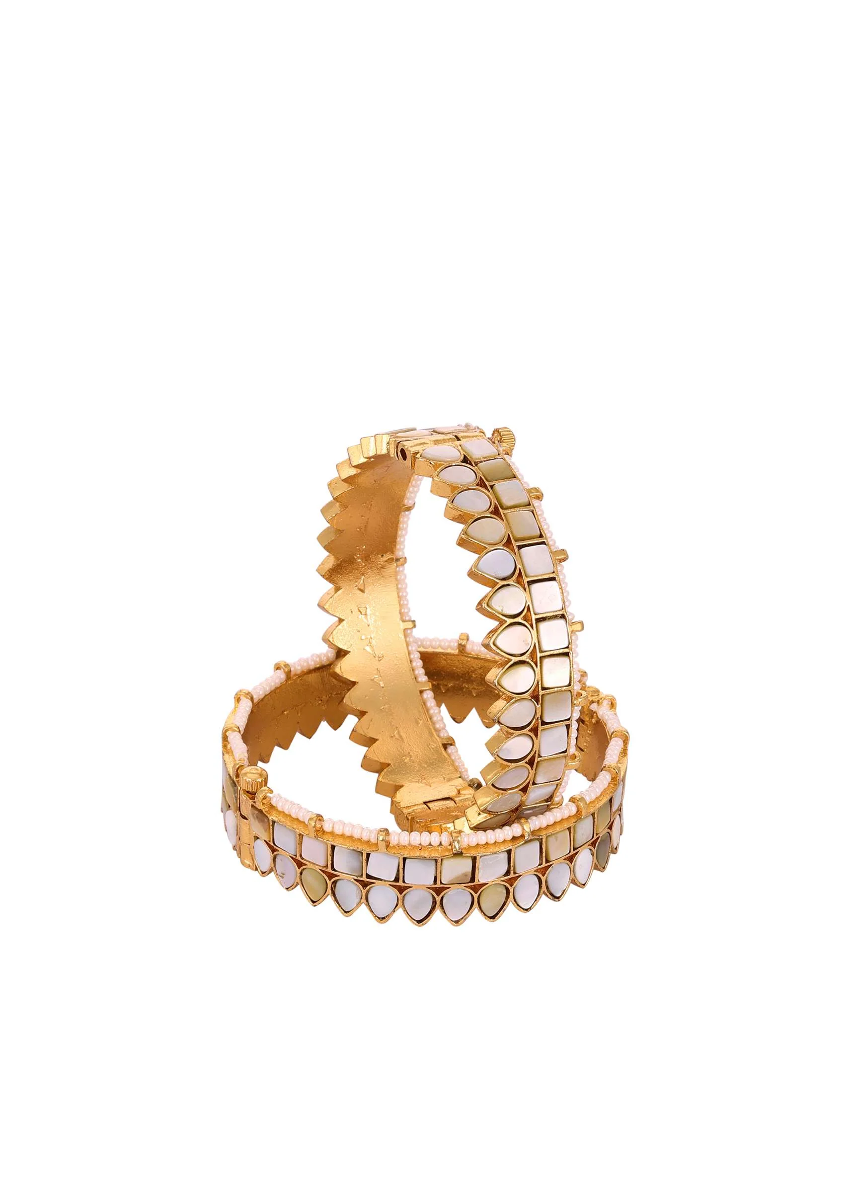 Gold Finish Jadau Kundan Kadas With Synthetic Stones - Image 2