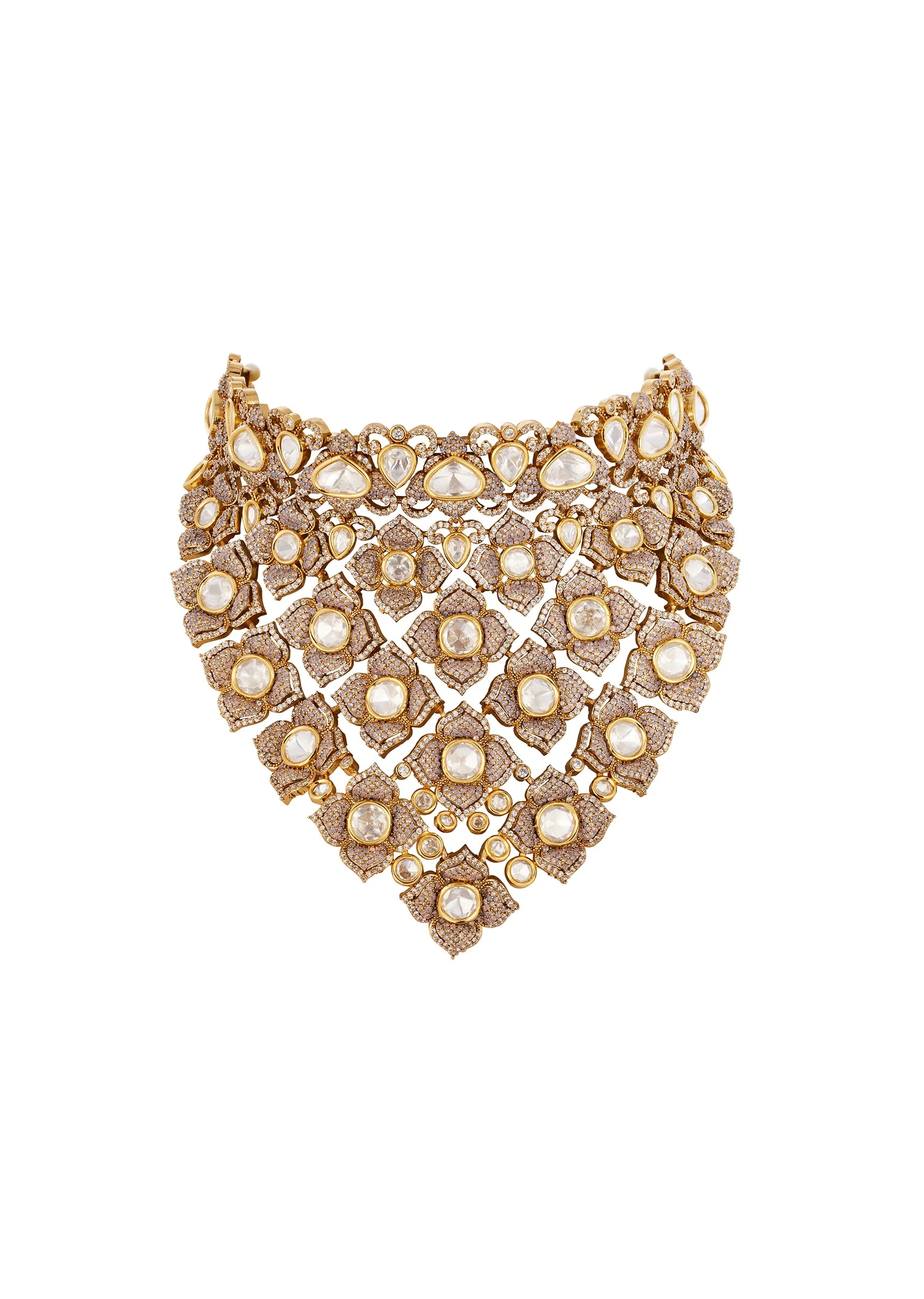 Gold Finish Jewellery Set In Polki And Semi Precious Stones - Image 2