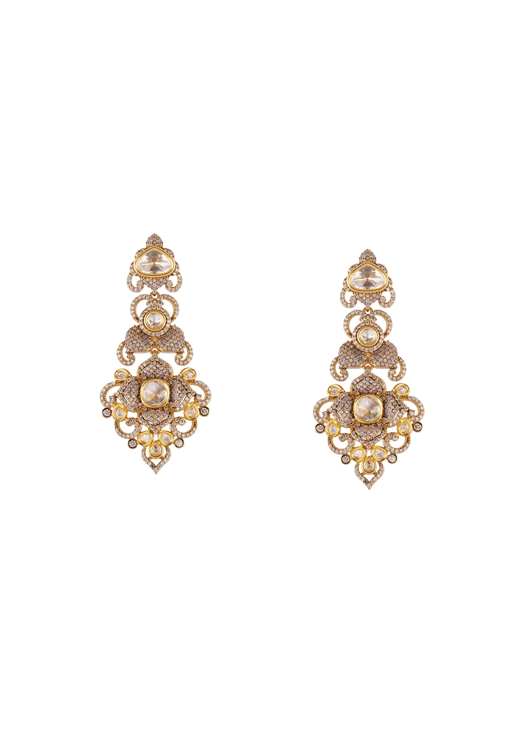 Gold Finish Jewellery Set In Polki And Semi Precious Stones - Image 3