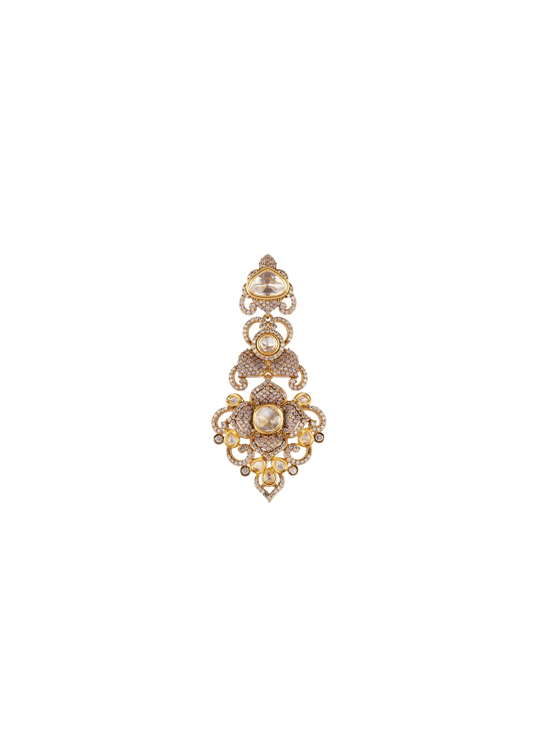 Gold Finish Jewellery Set In Polki And Semi Precious Stones - Image 4