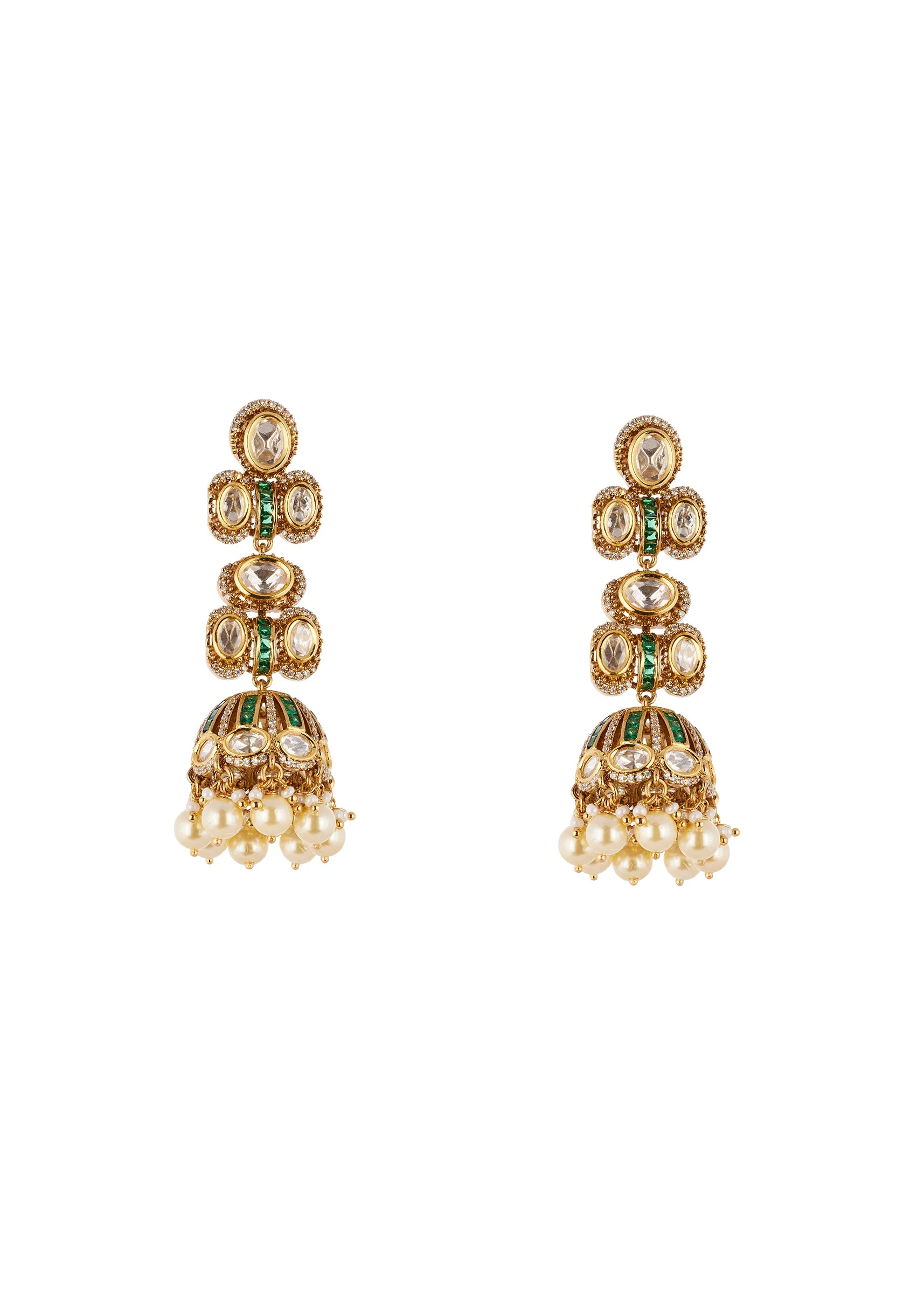Gold Finish Jewellery Set In Polki in Semi Precious Stones - Image 4