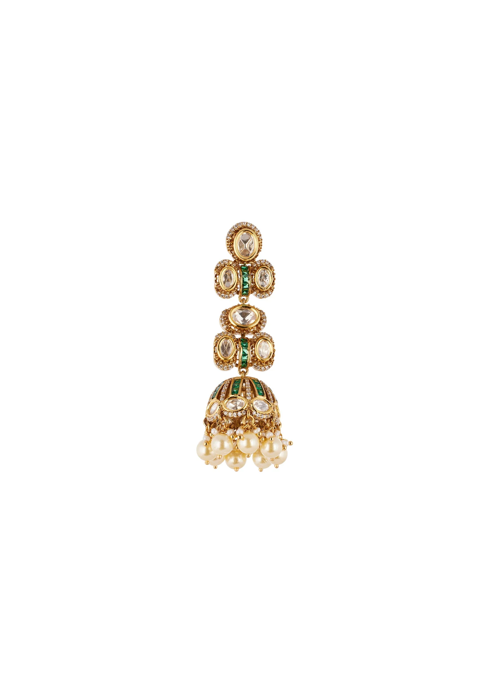 Gold Finish Jewellery Set In Polki in Semi Precious Stones - Image 5