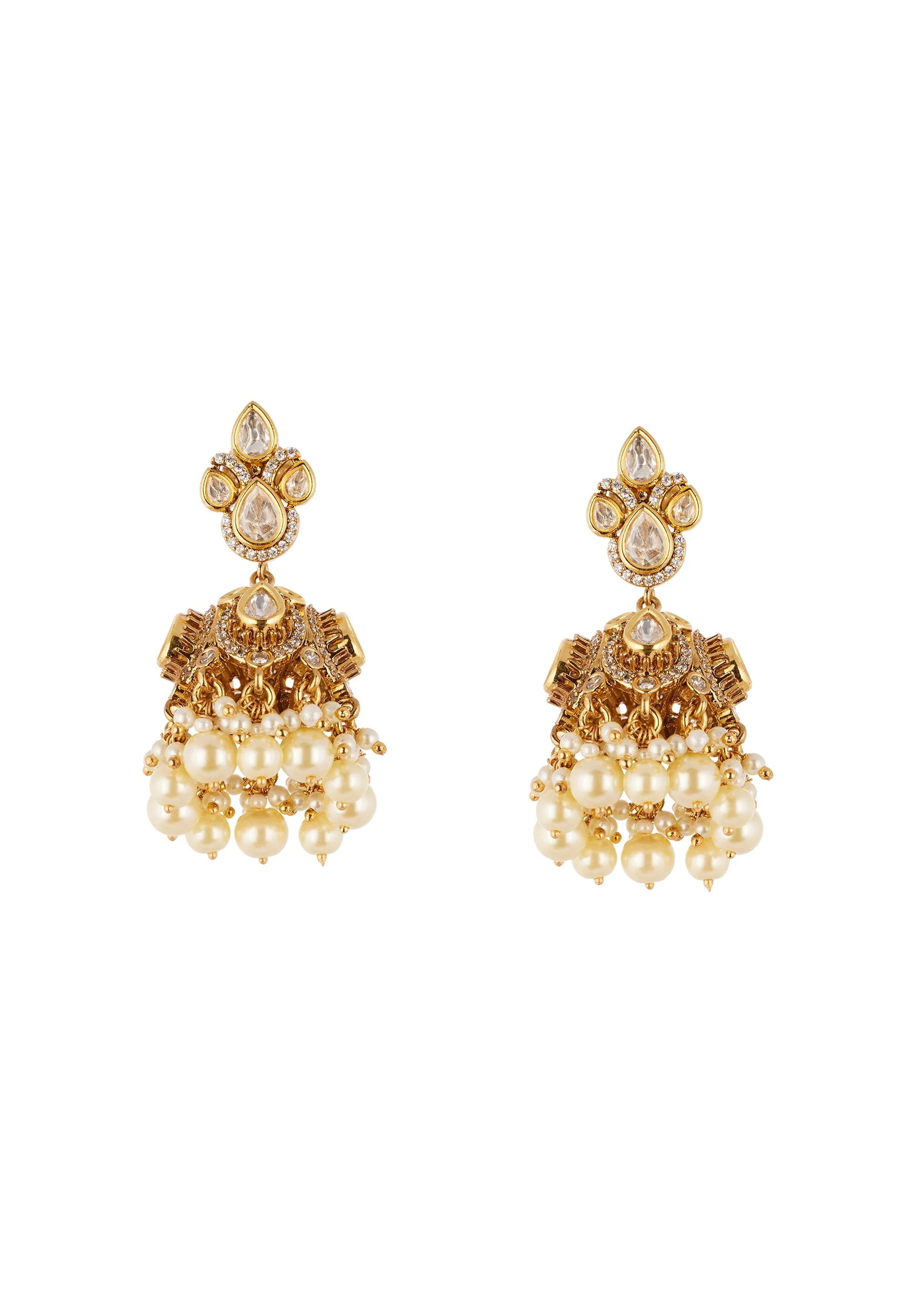 Gold Finish Jewellery Set In Polki With Semi Precious Stones - Image 4