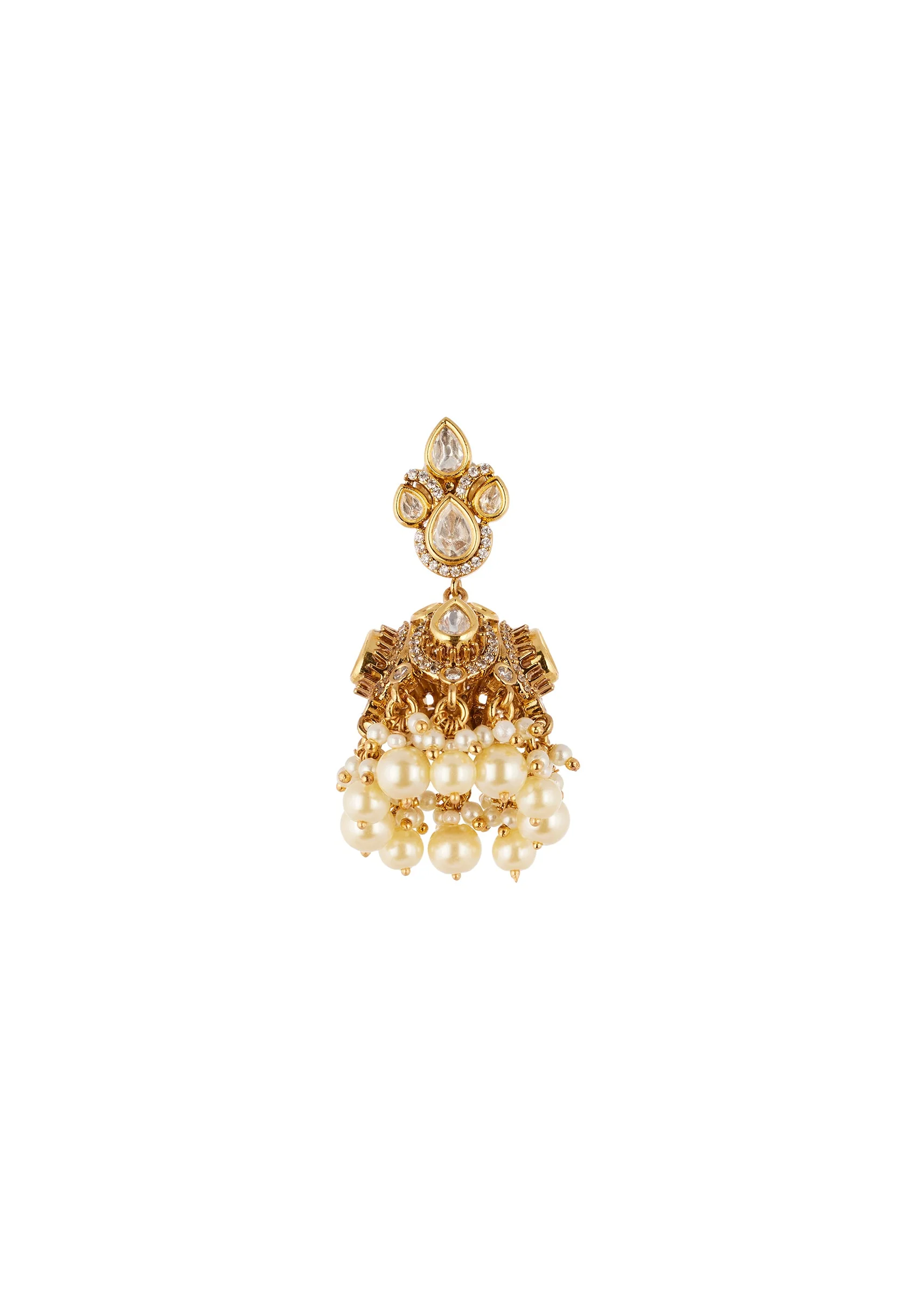 Gold Finish Jewellery Set In Polki With Semi Precious Stones - Image 5