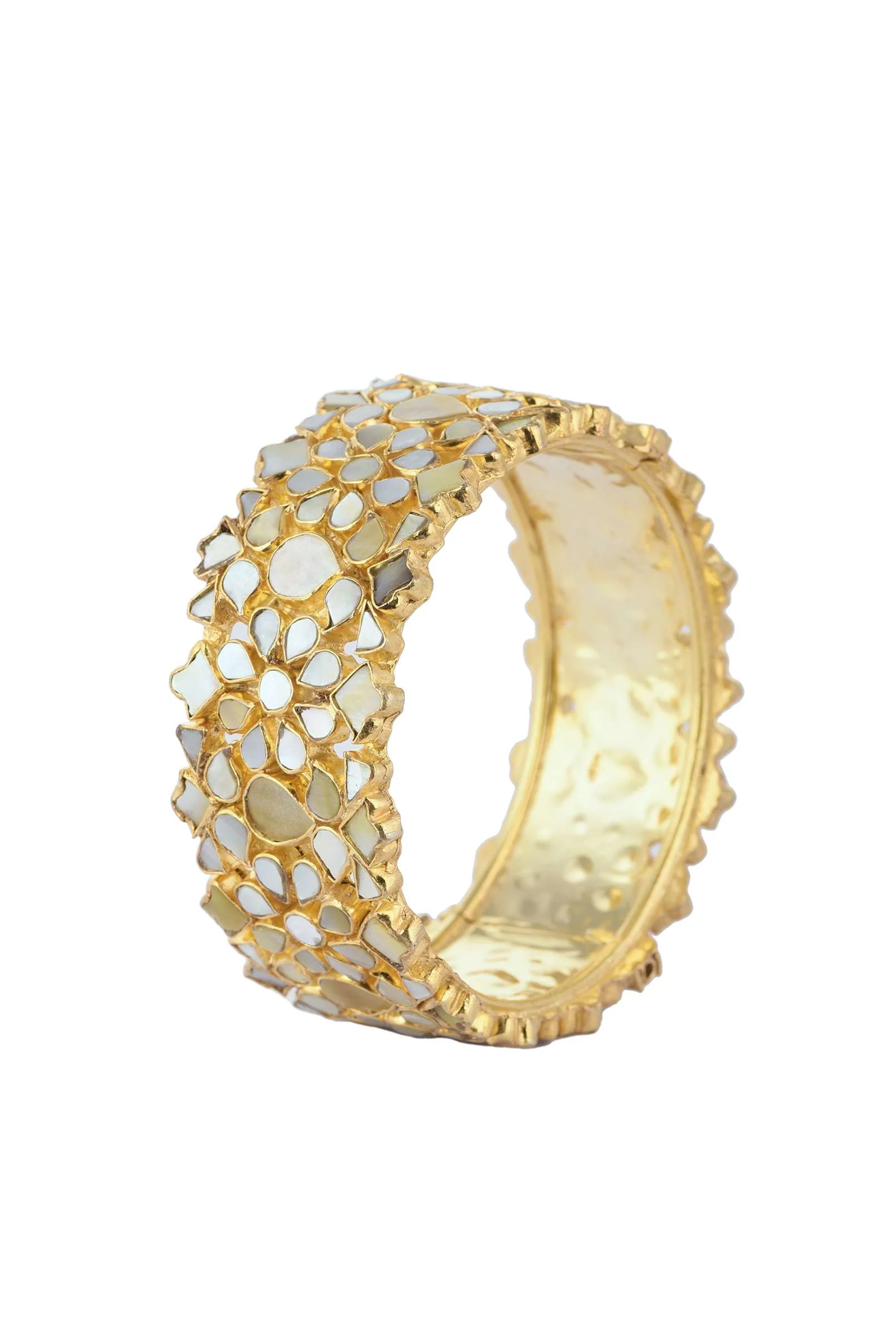 Gold Finish Kundan Bangles In Mix Metal - Image 4