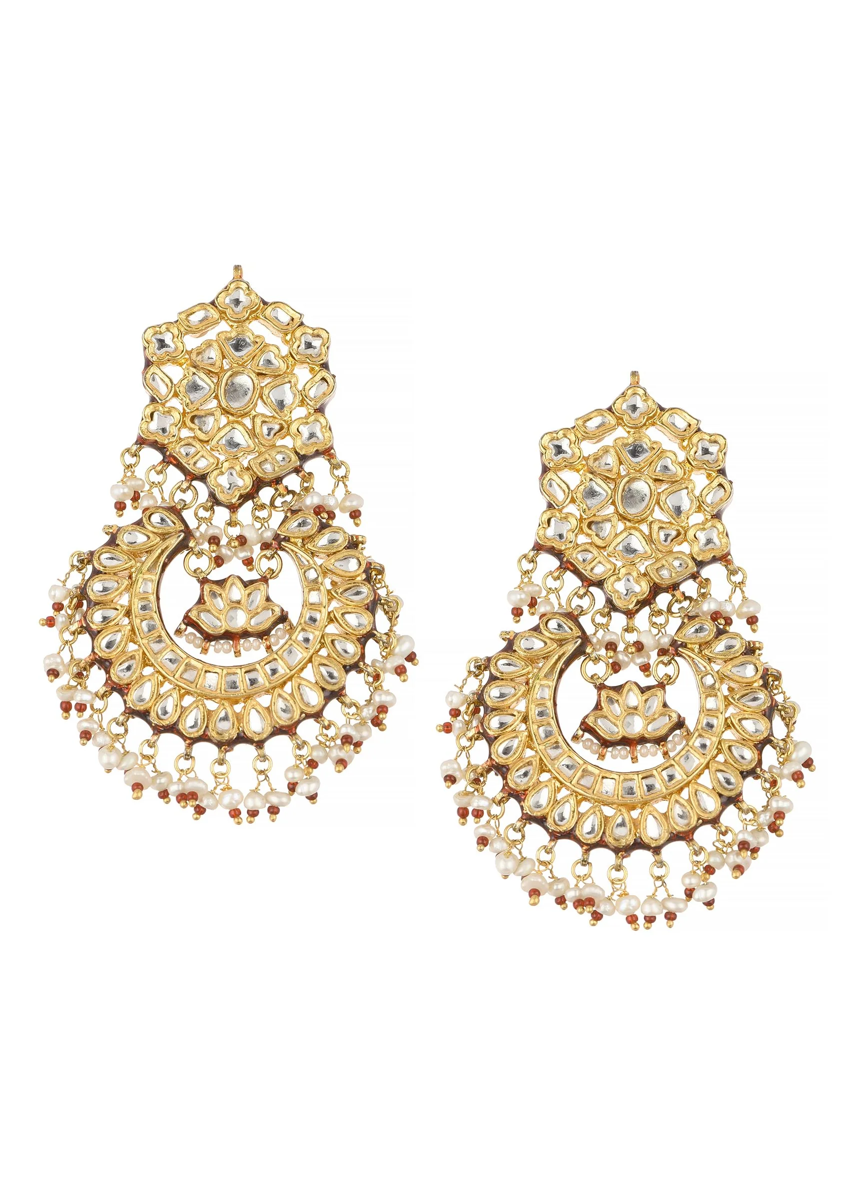 Gold Finish Kundan Chandbalis With Green Drops - Image 8
