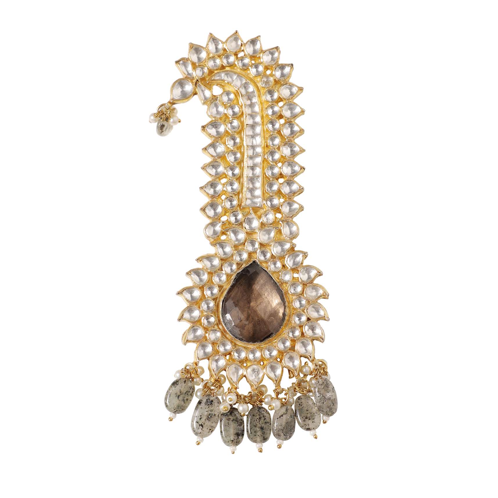 Gold Finish Kundan Kalgi In Mix Metal With A Light Brown Stone - Image 2