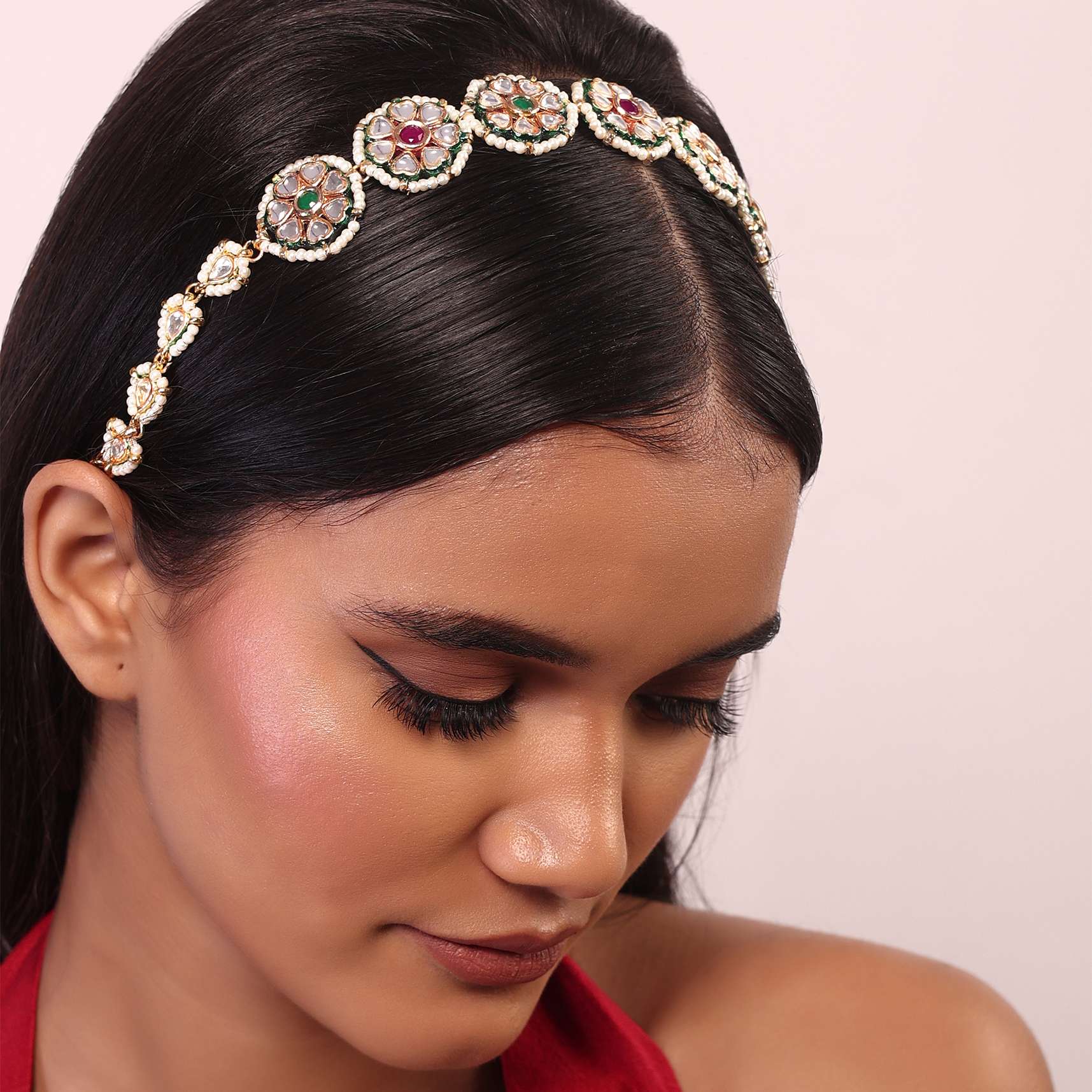 Gold Finish Kundan Matha Patti with Pearls - Image 2