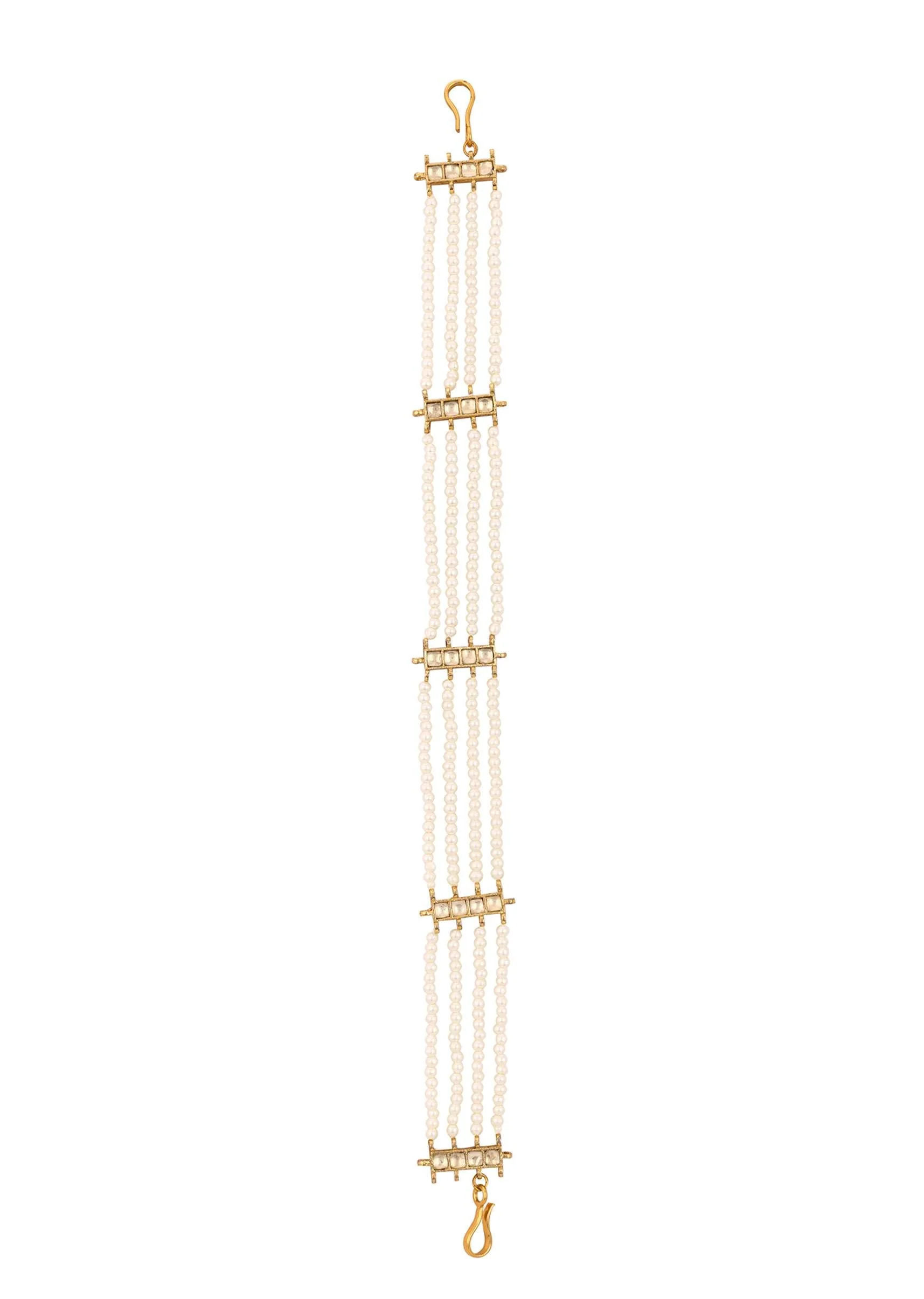 Gold Finish Kundan Polki Beads And Pearls Sheeshpatti - Image 2