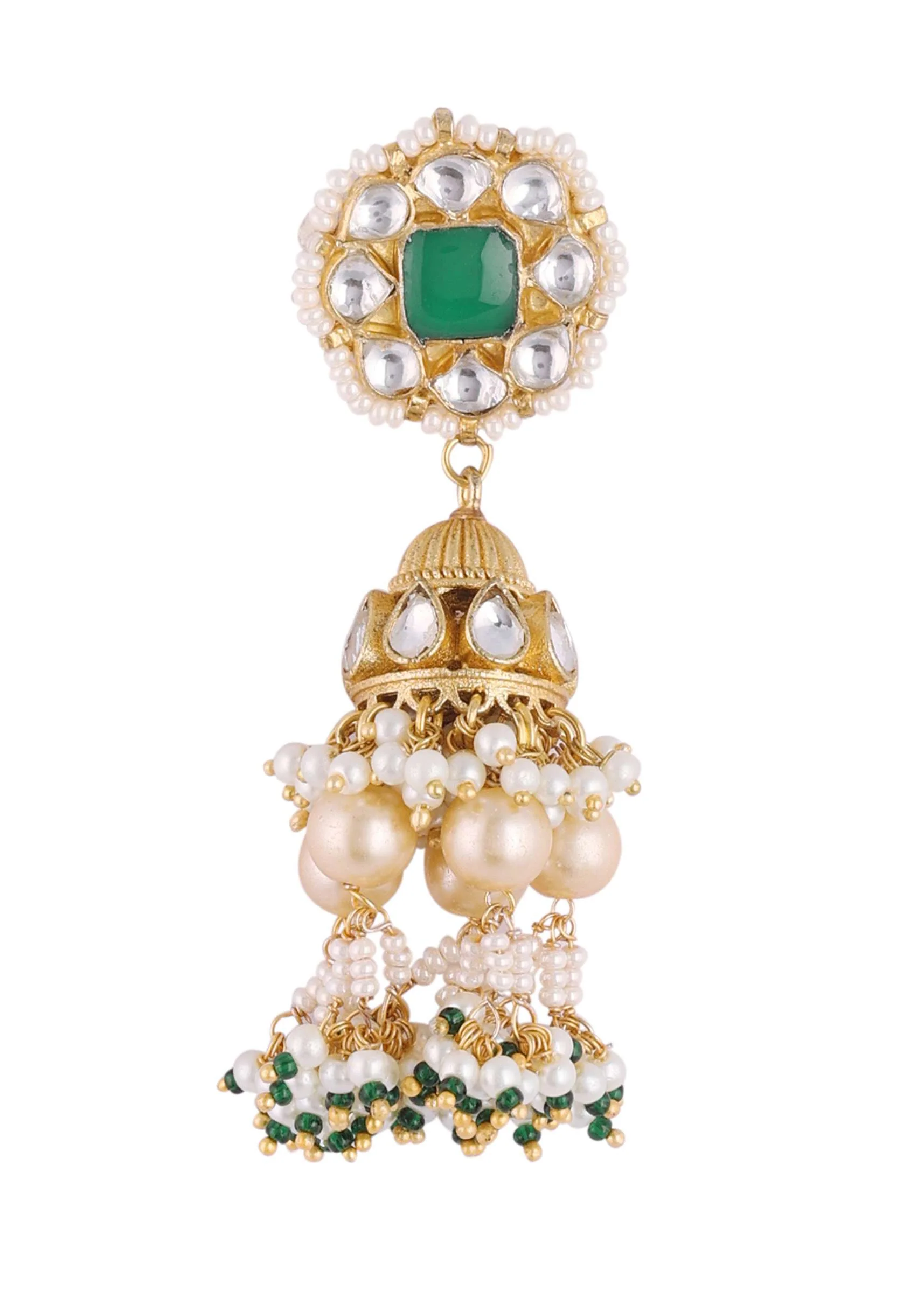 Gold Finish Kundan Polki Choker Set With Pearls - Image 7