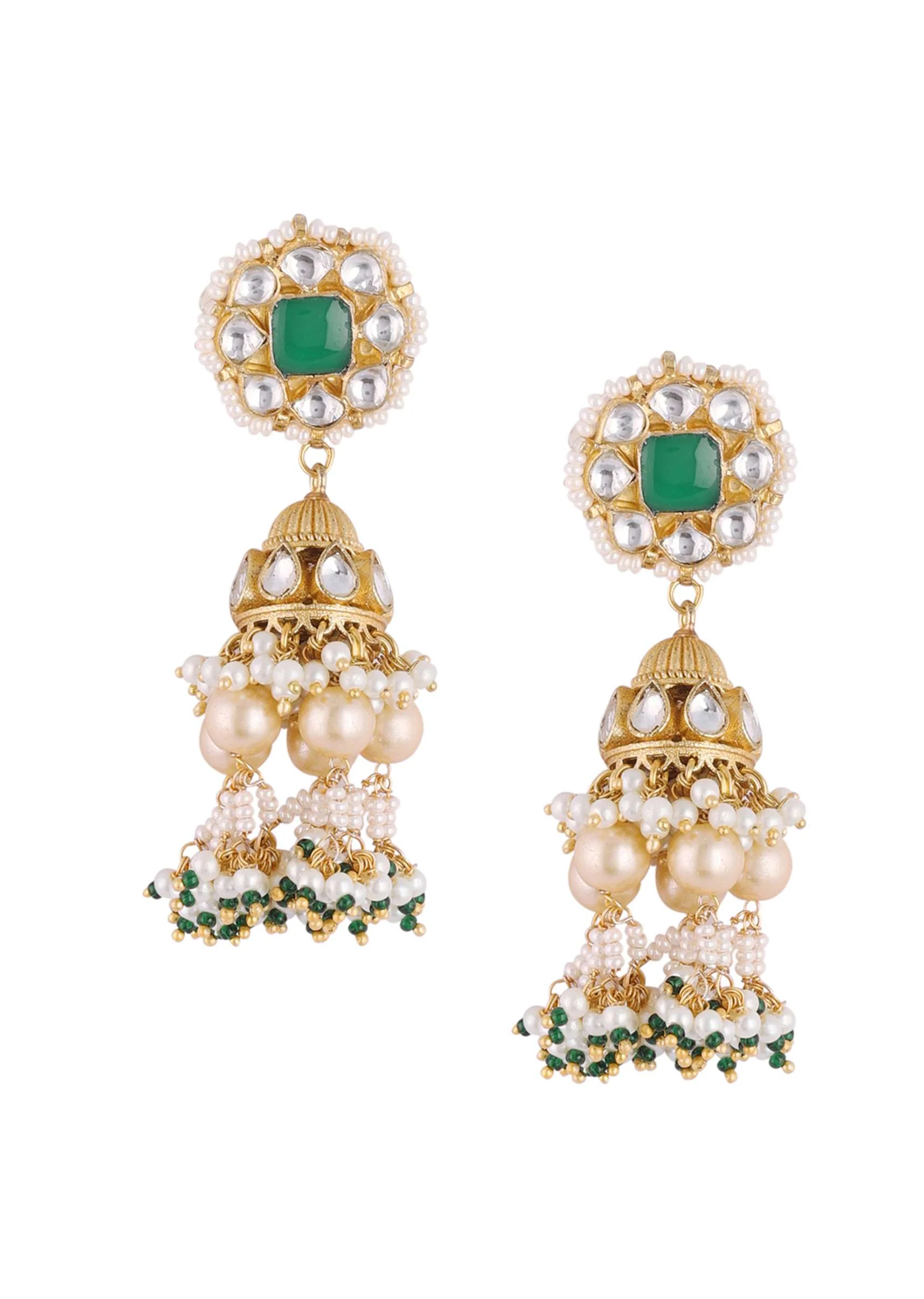 Gold Finish Kundan Polki Choker Set With Pearls - Image 8
