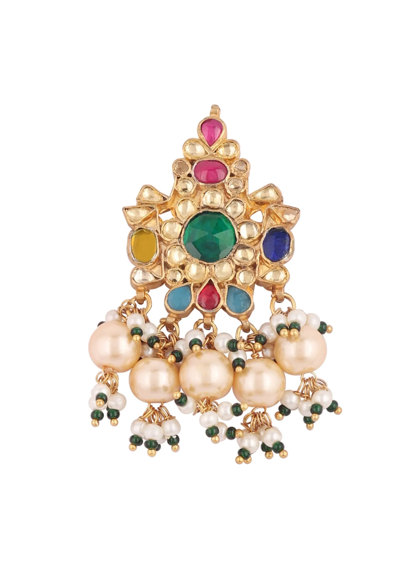 Gold Finish Kundan Polki Red And Green Choker Set With Beads And Stones - Image 13