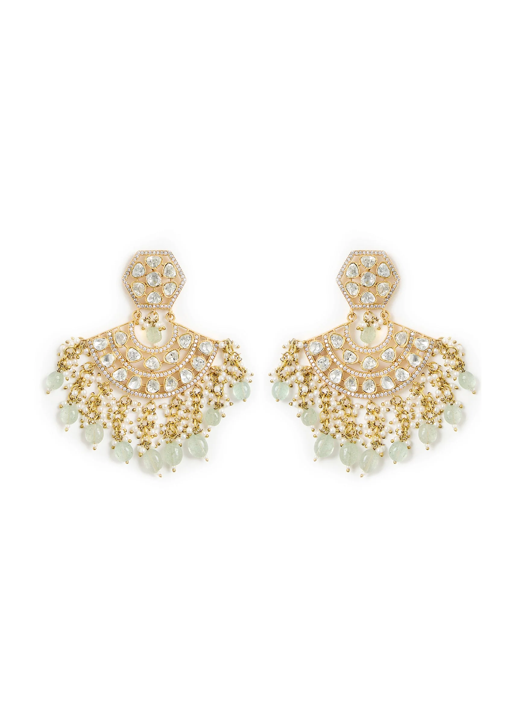Gold finish Kundan Polki Statement Earrings - Image 2